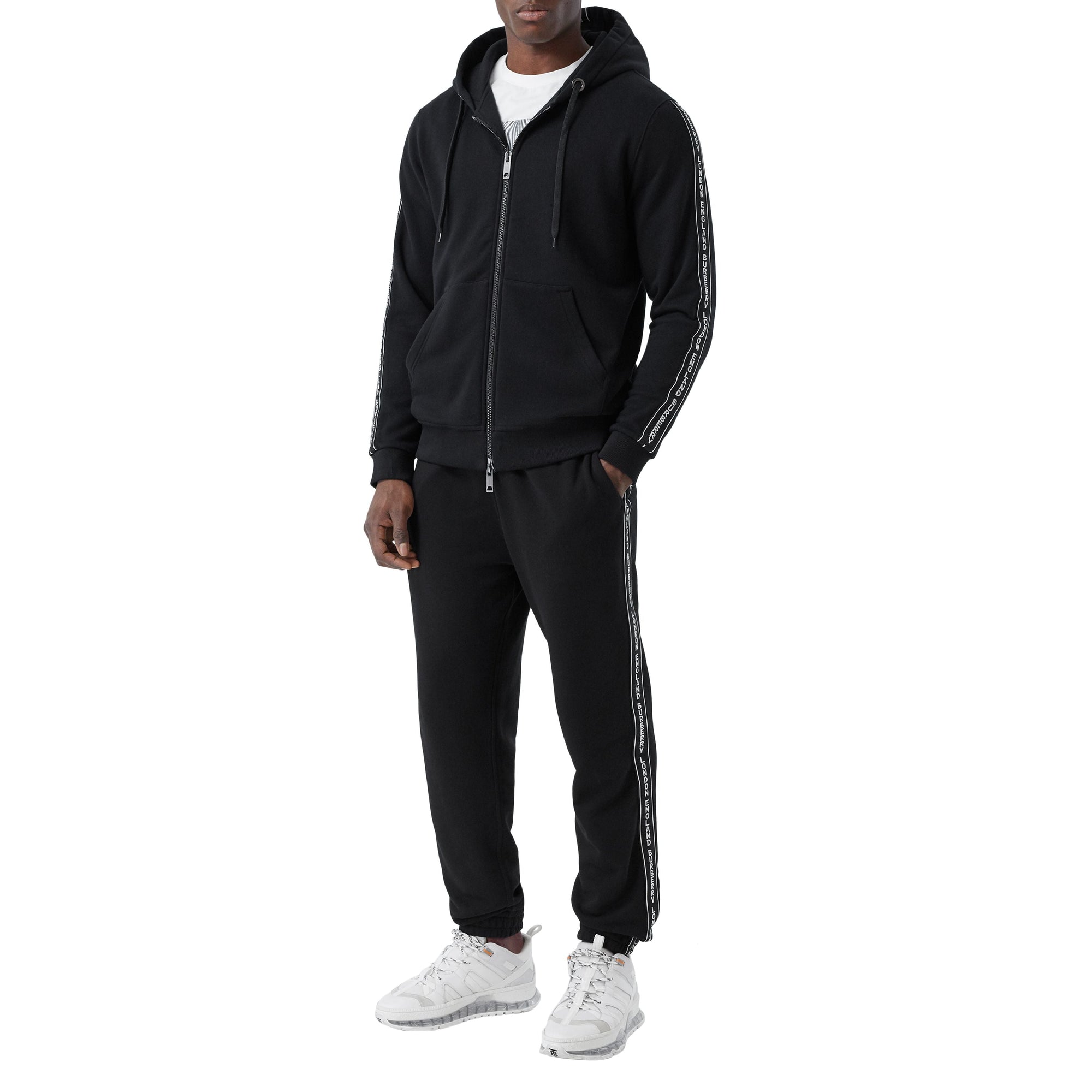 BLACK Veste à capuche en coton avec bandes à logo
