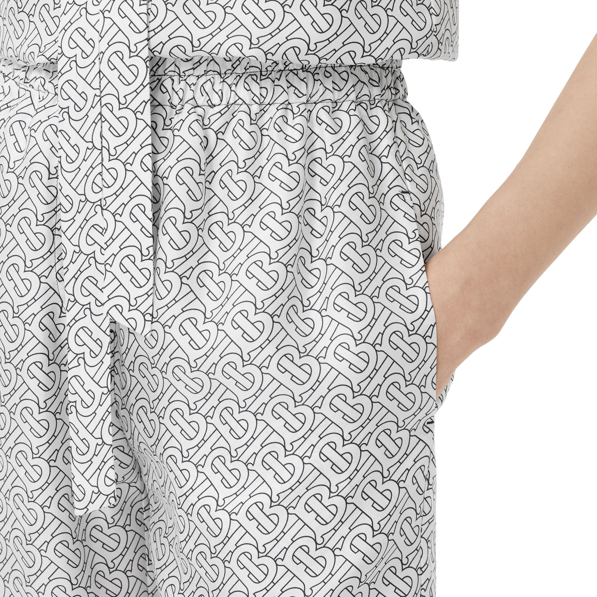 Pantalon ample en sergé de soie monogram - Blanc