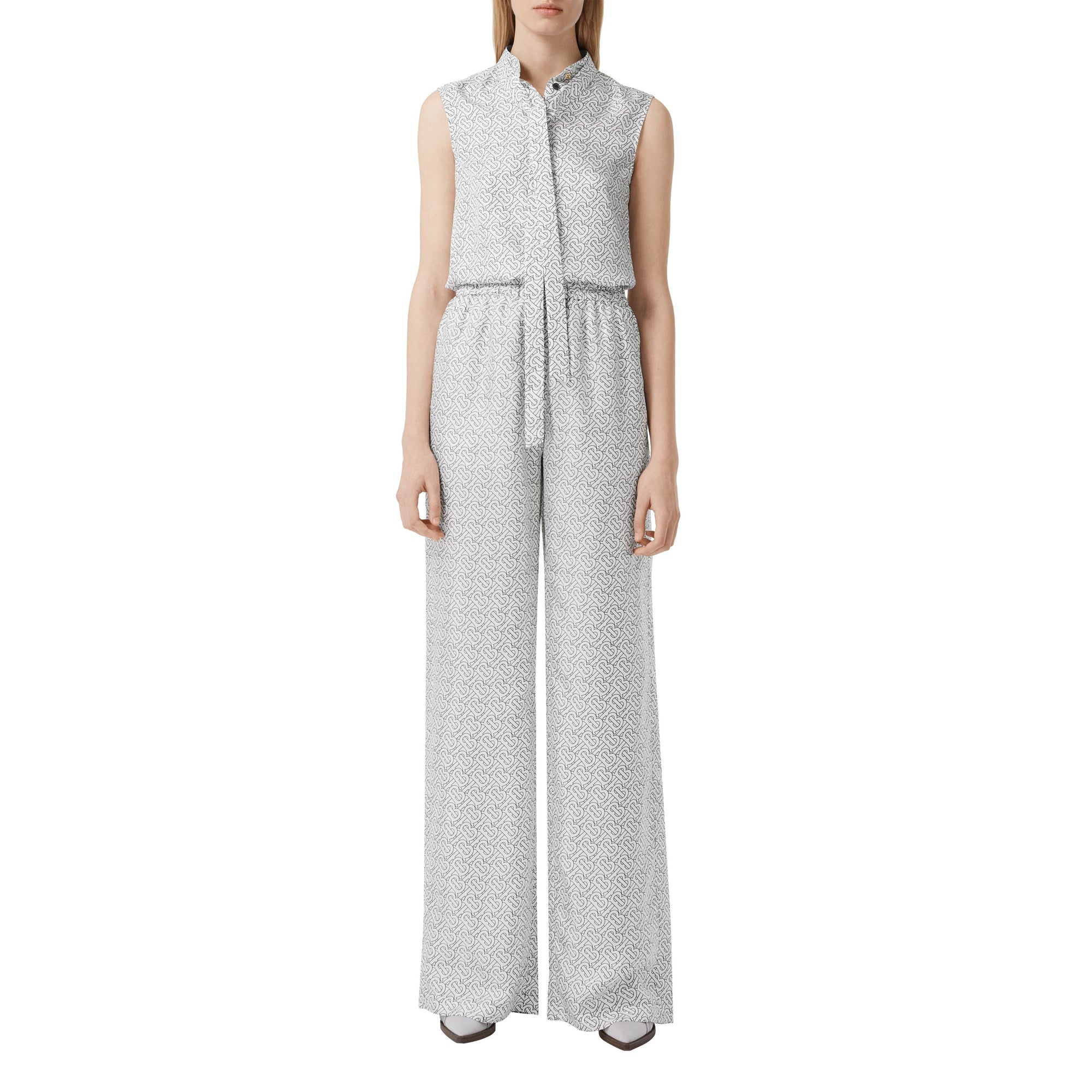 Pantalon ample en sergé de soie monogram - Blanc