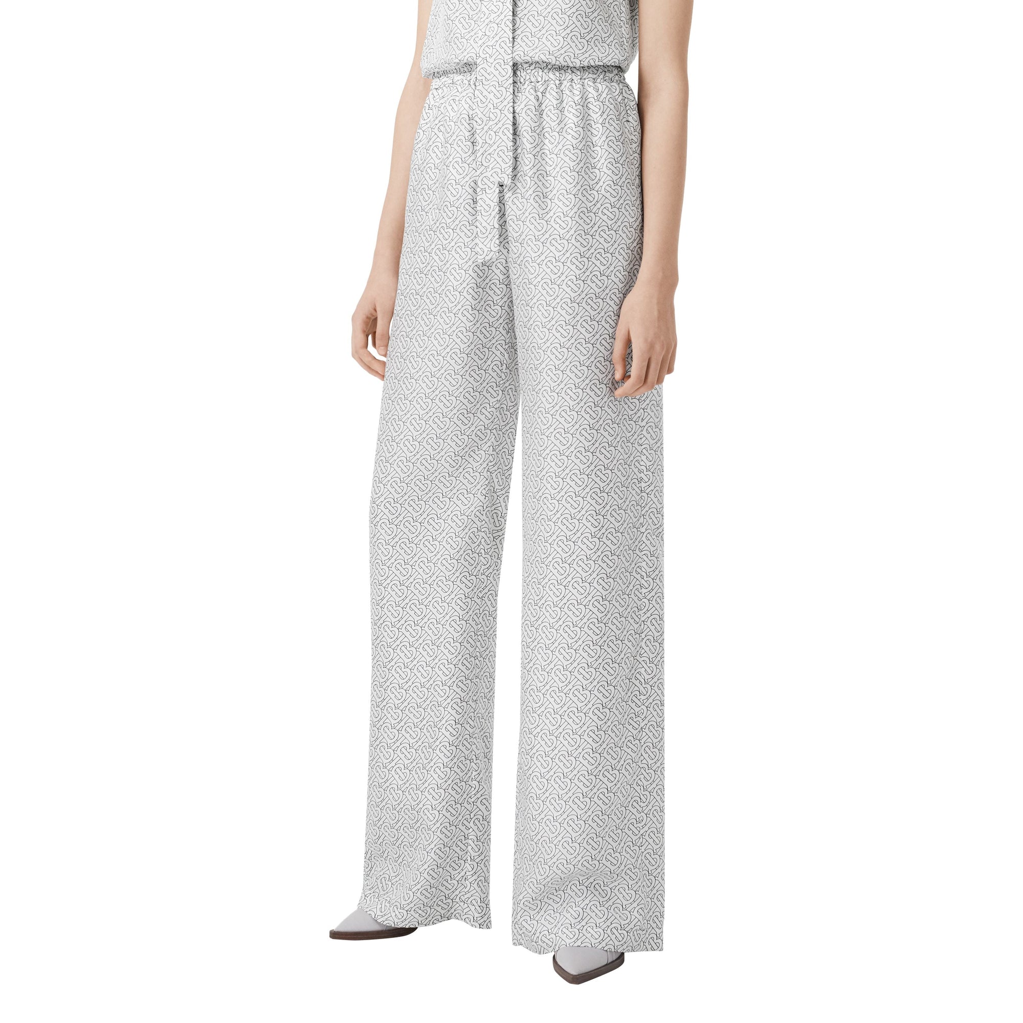 Pantalon ample en sergé de soie monogram - Blanc