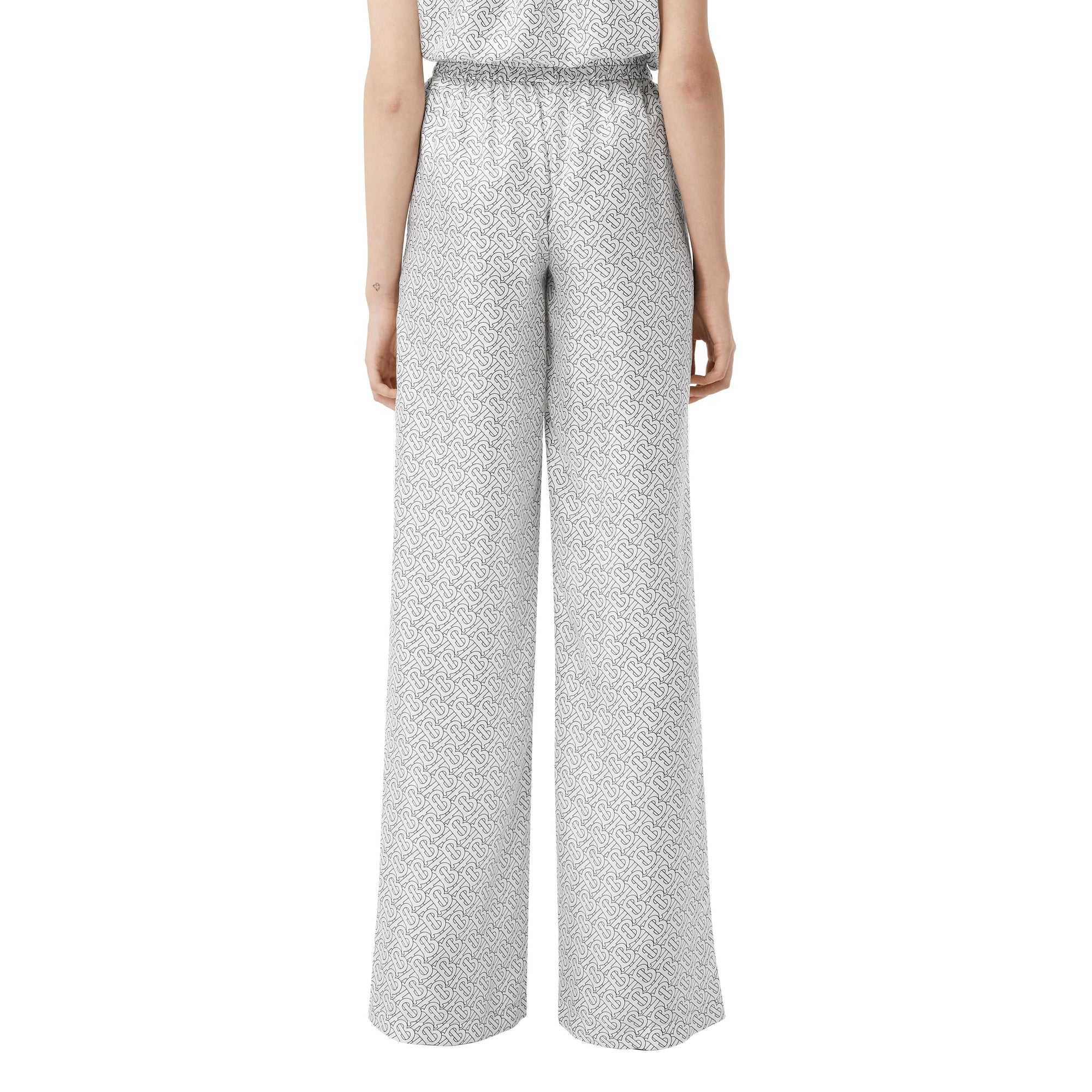 Pantalon ample en sergé de soie monogram - Blanc