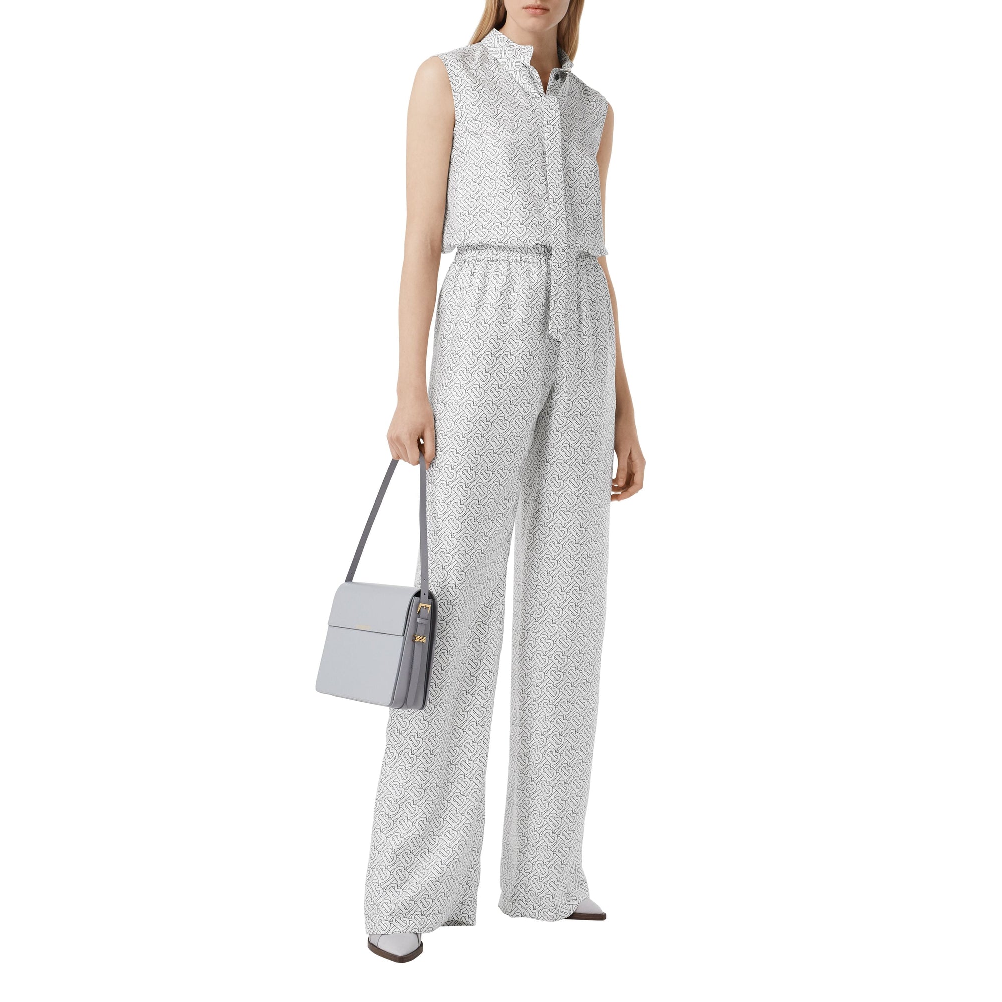 Pantalon ample en sergé de soie monogram - Blanc