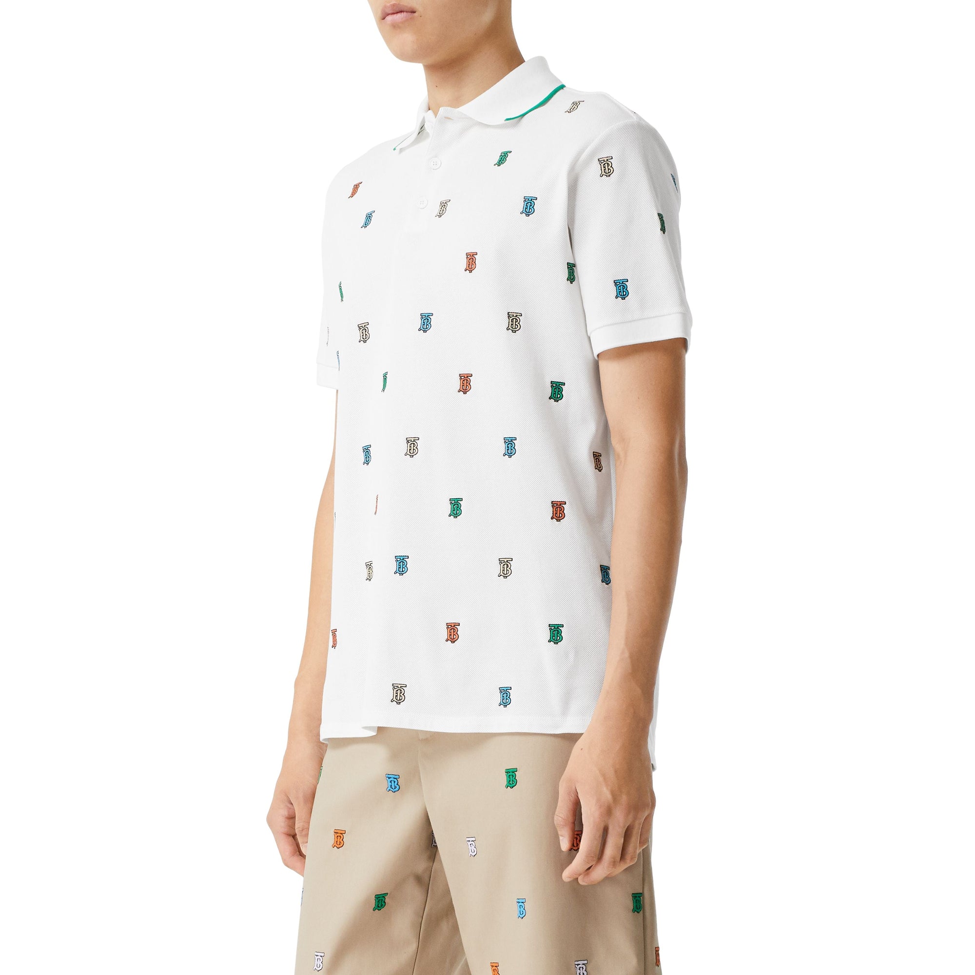 WHITE Polo en piqué de coton Monogram
