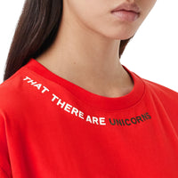 T-shirt oversize en coton avec citation - Rouge vif