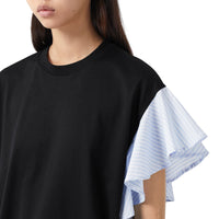 T-shirt oversize en coton avec manches à volants - Noir