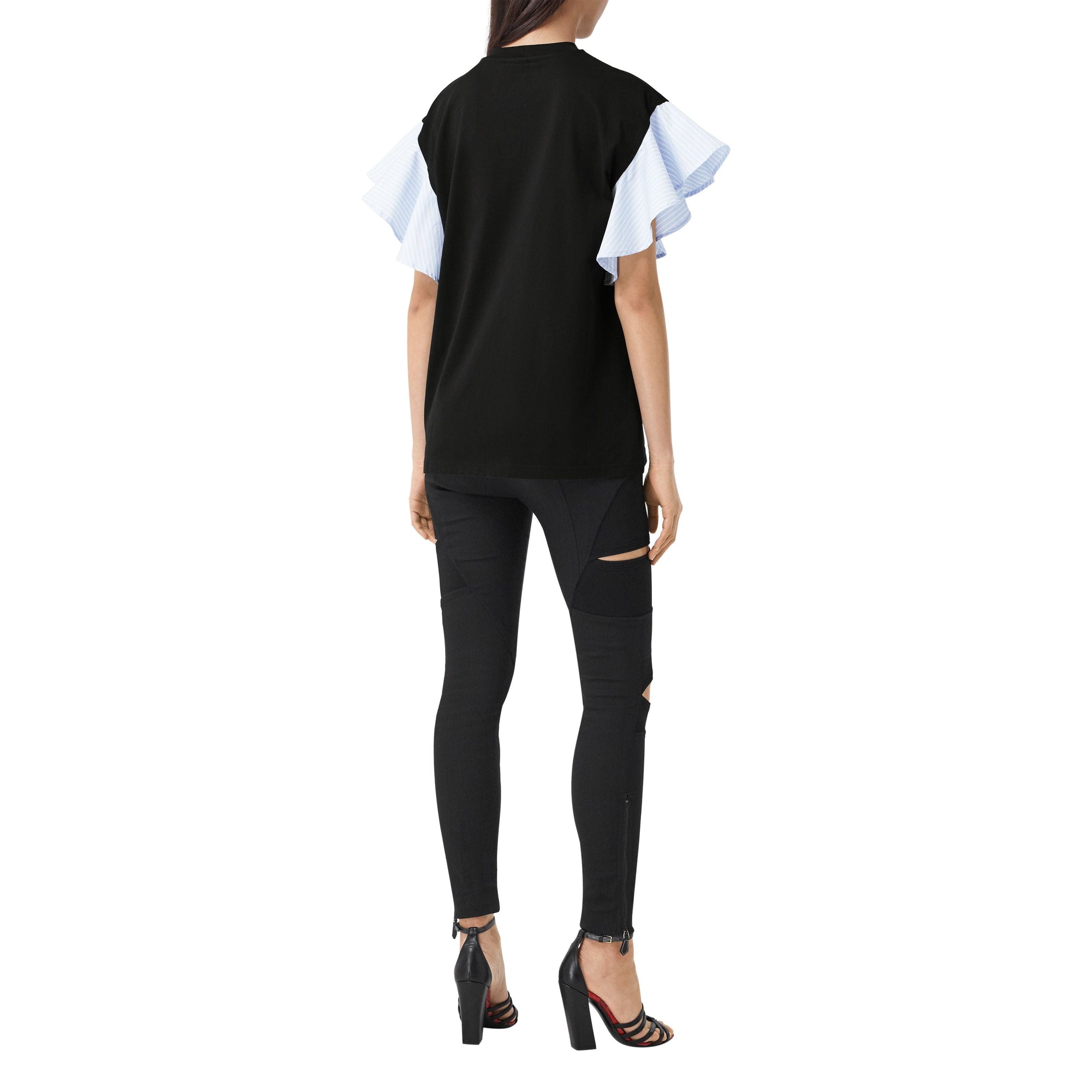 T-shirt oversize en coton avec manches à volants - Noir