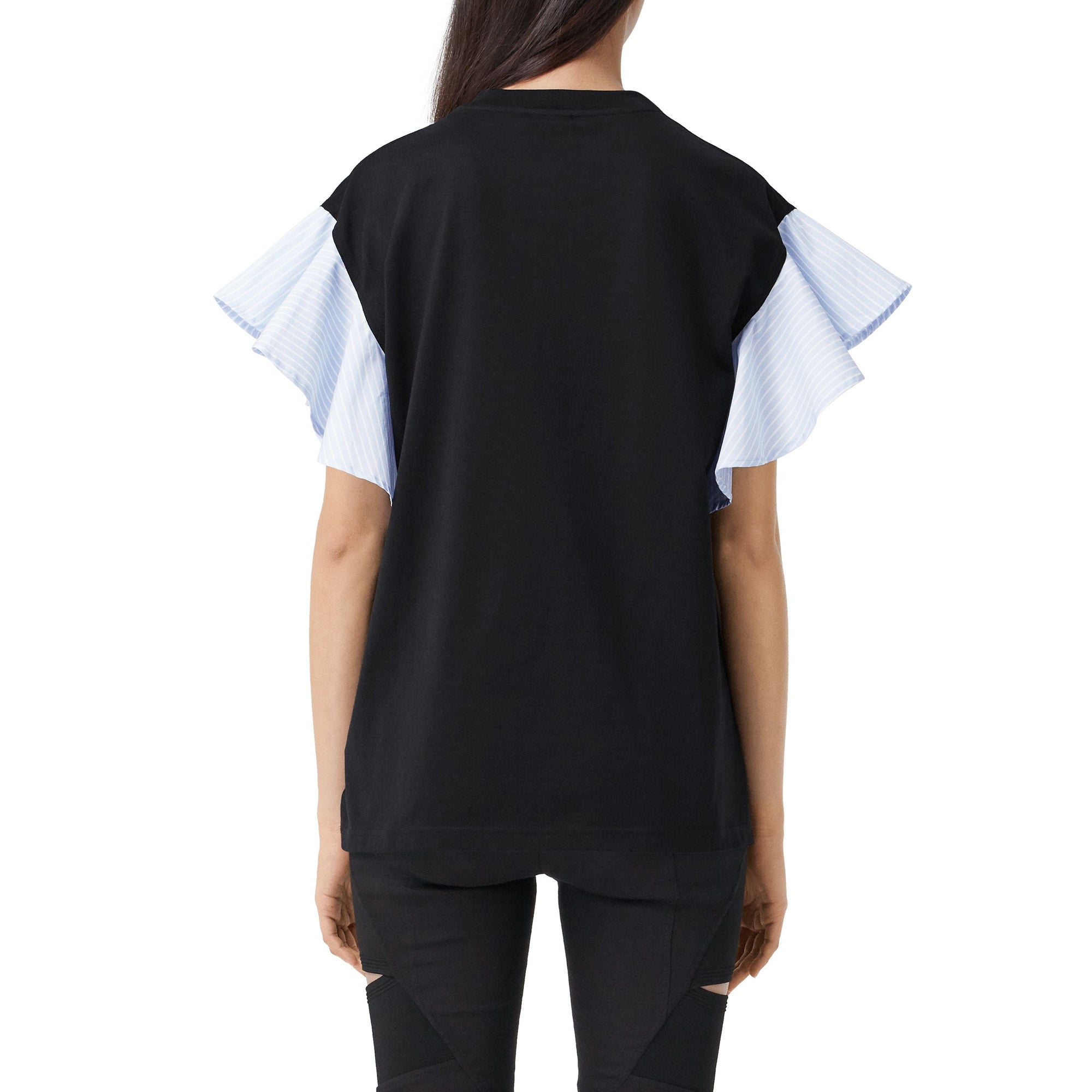T-shirt oversize en coton avec manches à volants - Noir