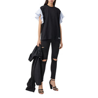 T-shirt oversize en coton avec manches à volants - Noir