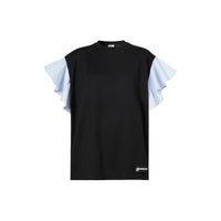 T-shirt oversize en coton avec manches à volants - Noir