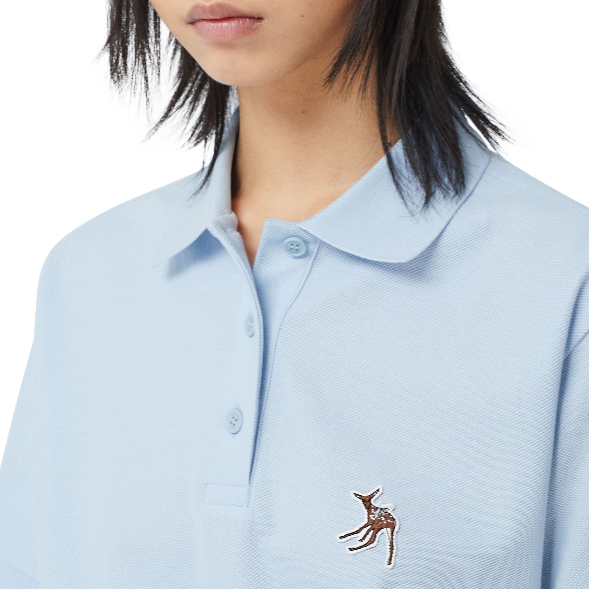 Polo oversize en piqué de coton avec daim - Bleu pâle