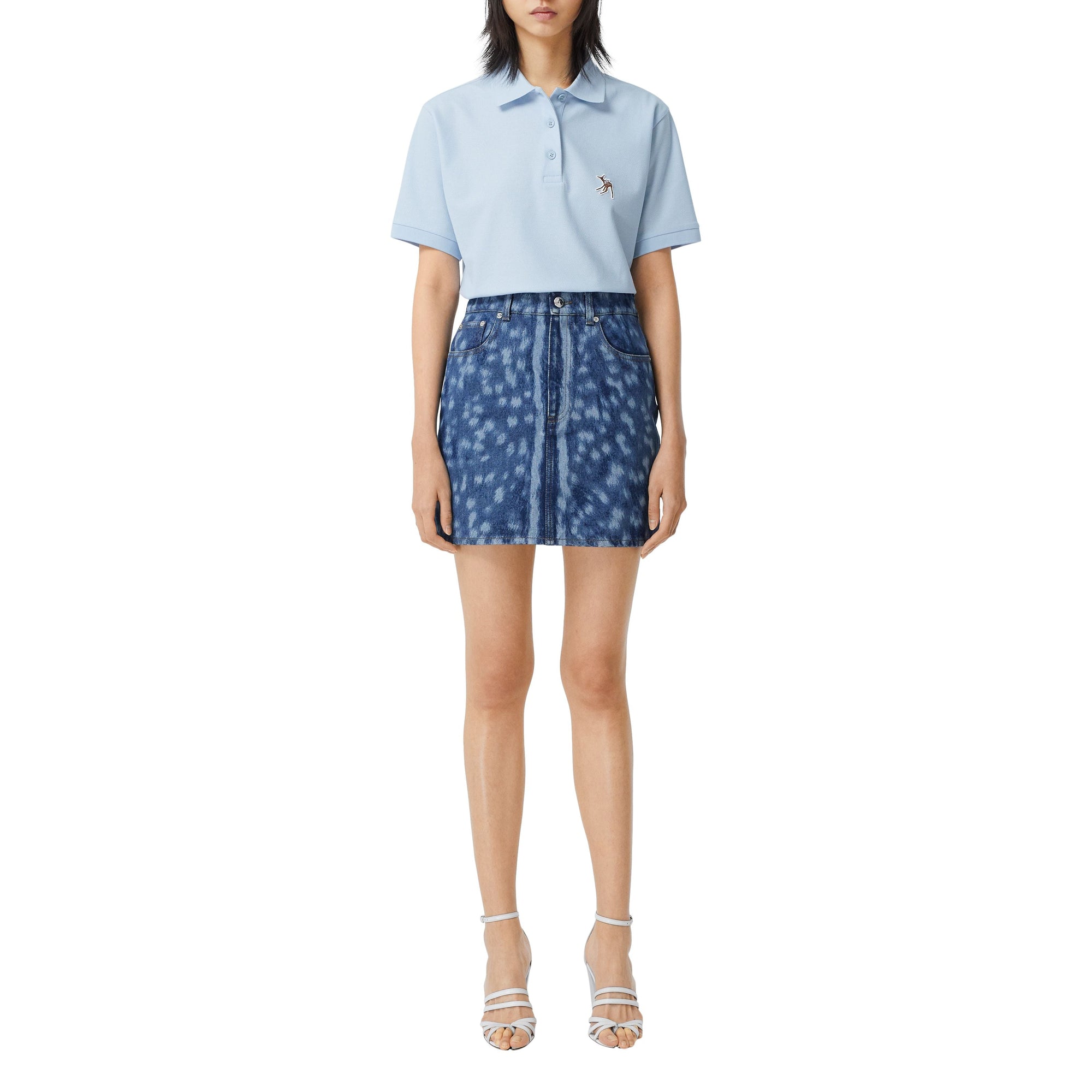 Polo oversize en piqué de coton avec daim - Bleu pâle