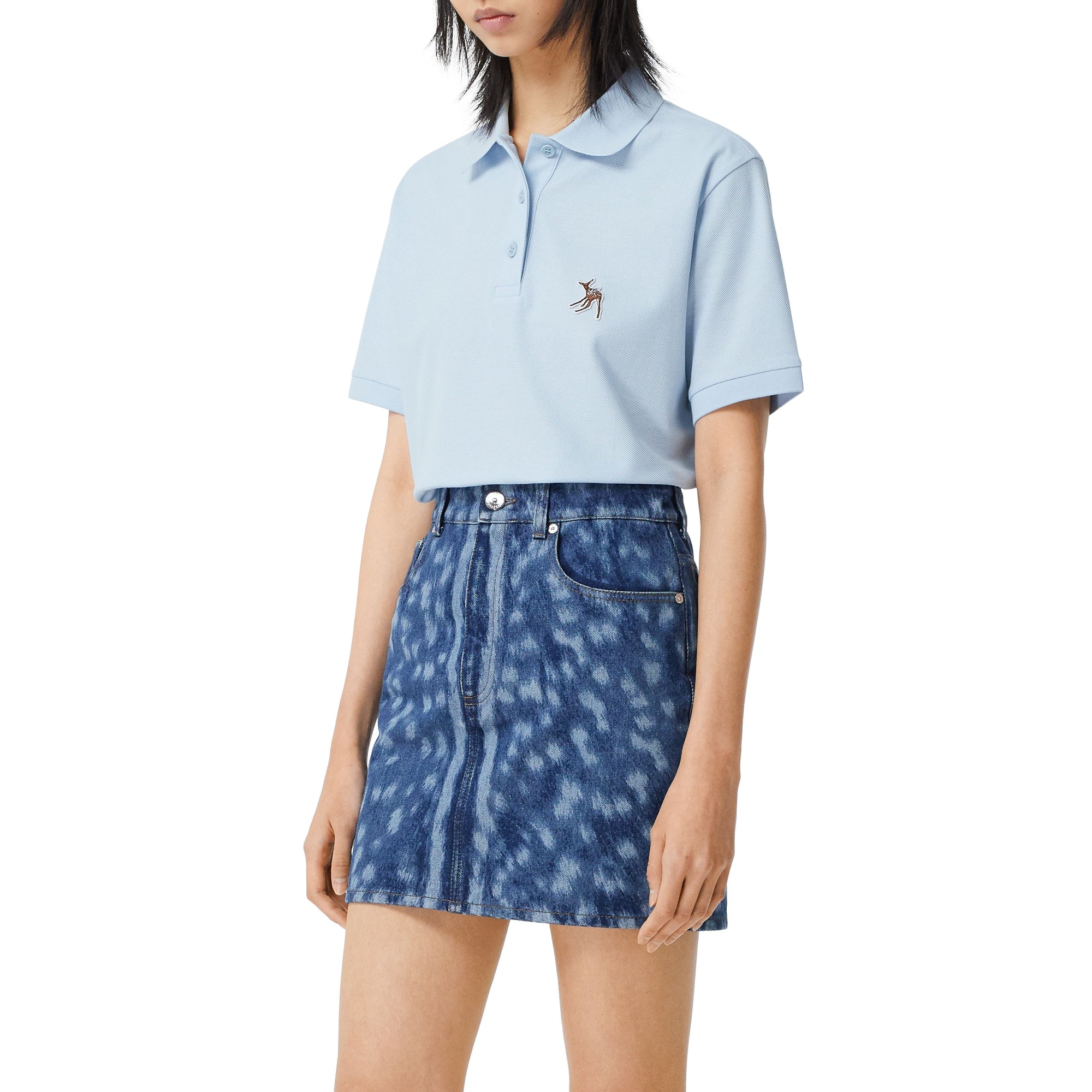 Polo oversize en piqué de coton avec daim - Bleu pâle