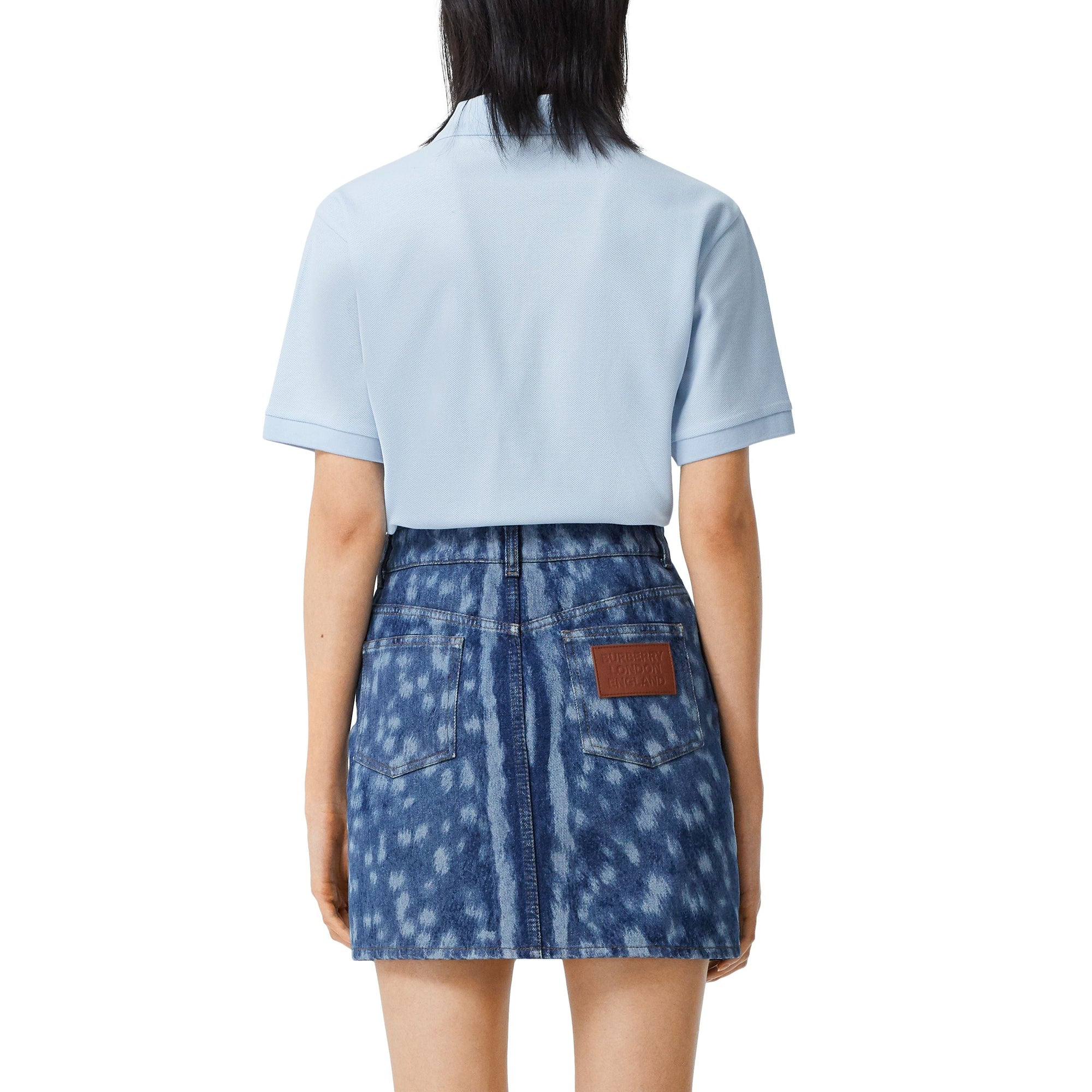 Polo oversize en piqué de coton avec daim - Bleu pâle