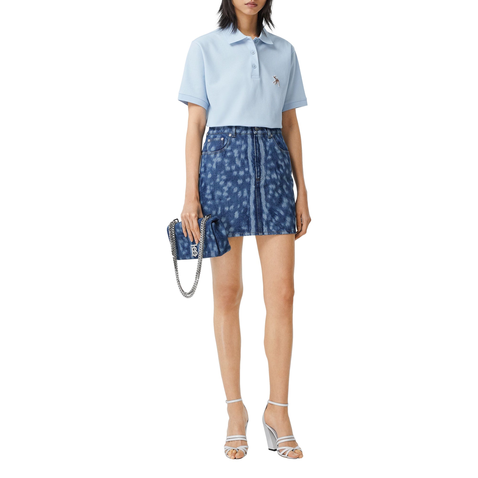 Polo oversize en piqué de coton avec daim - Bleu pâle
