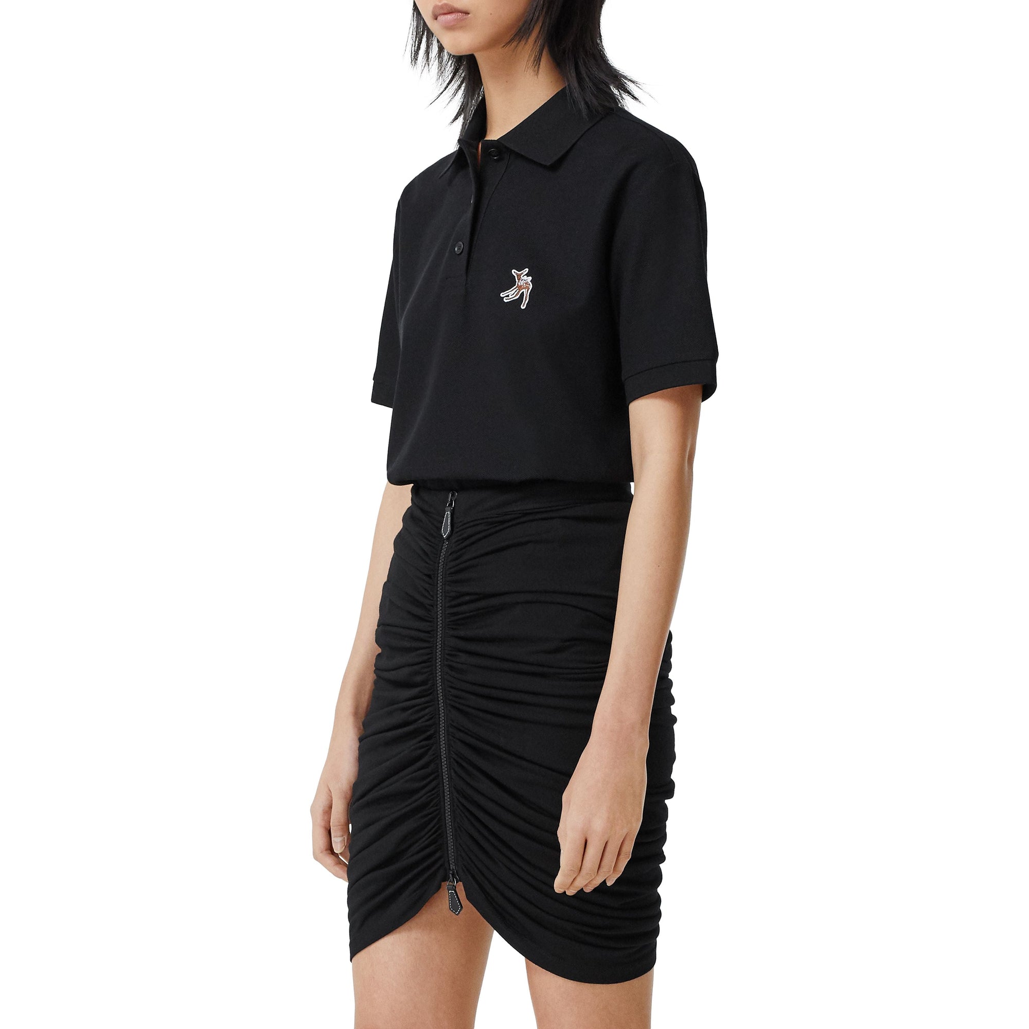 Polo oversize en piqué de coton avec daim - Noir