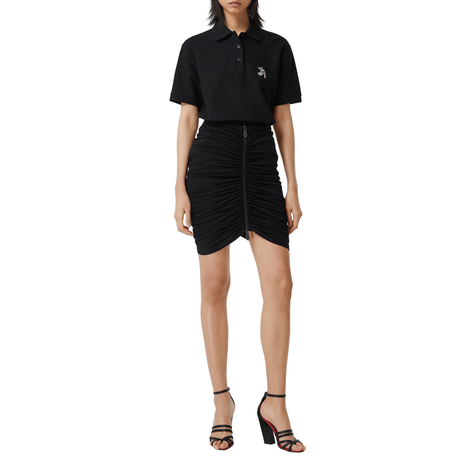 Polo oversize en piqué de coton avec daim - Noir