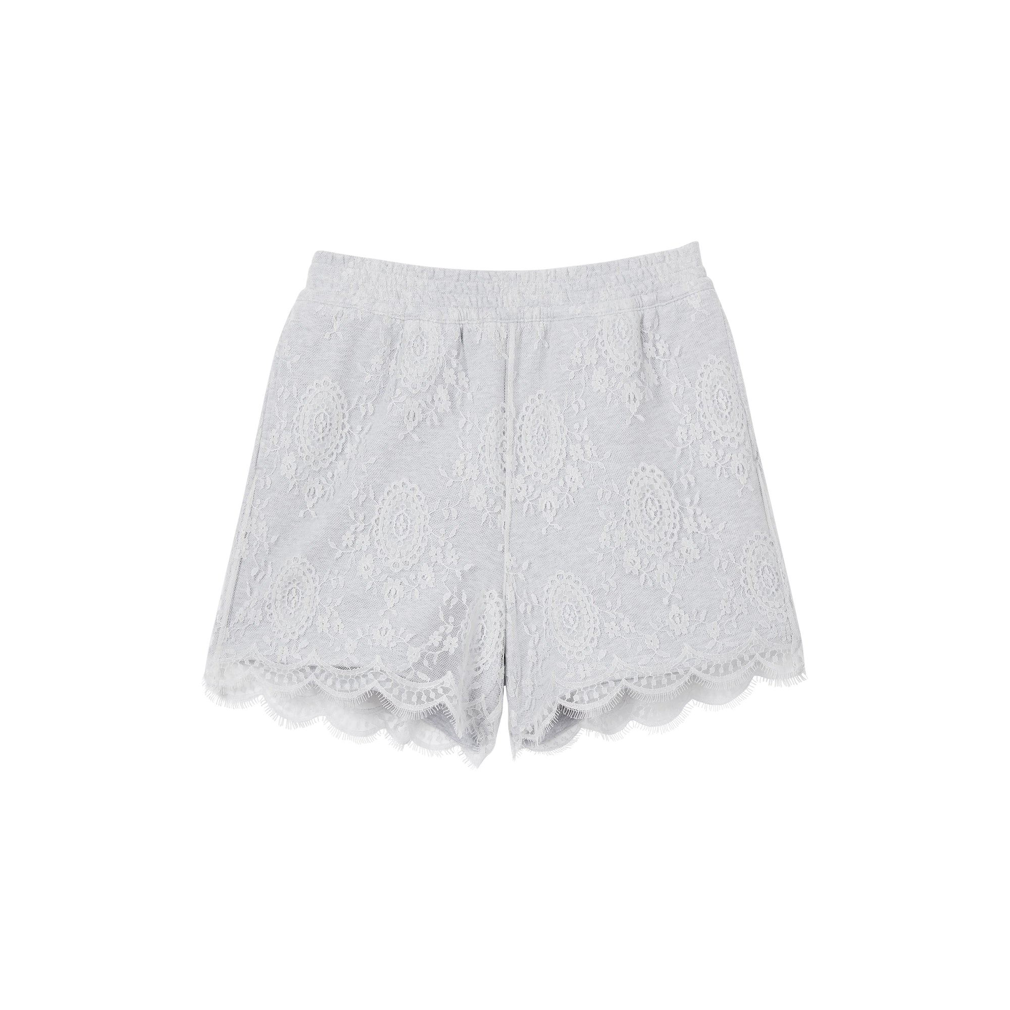 LIGHT PEBBLE GREY Short en coton et dentelle