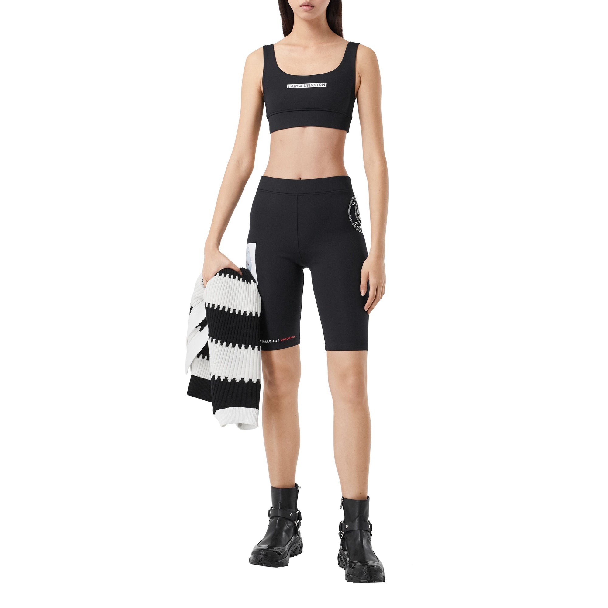 Brassière en jersey stretch avec slogan - Noir