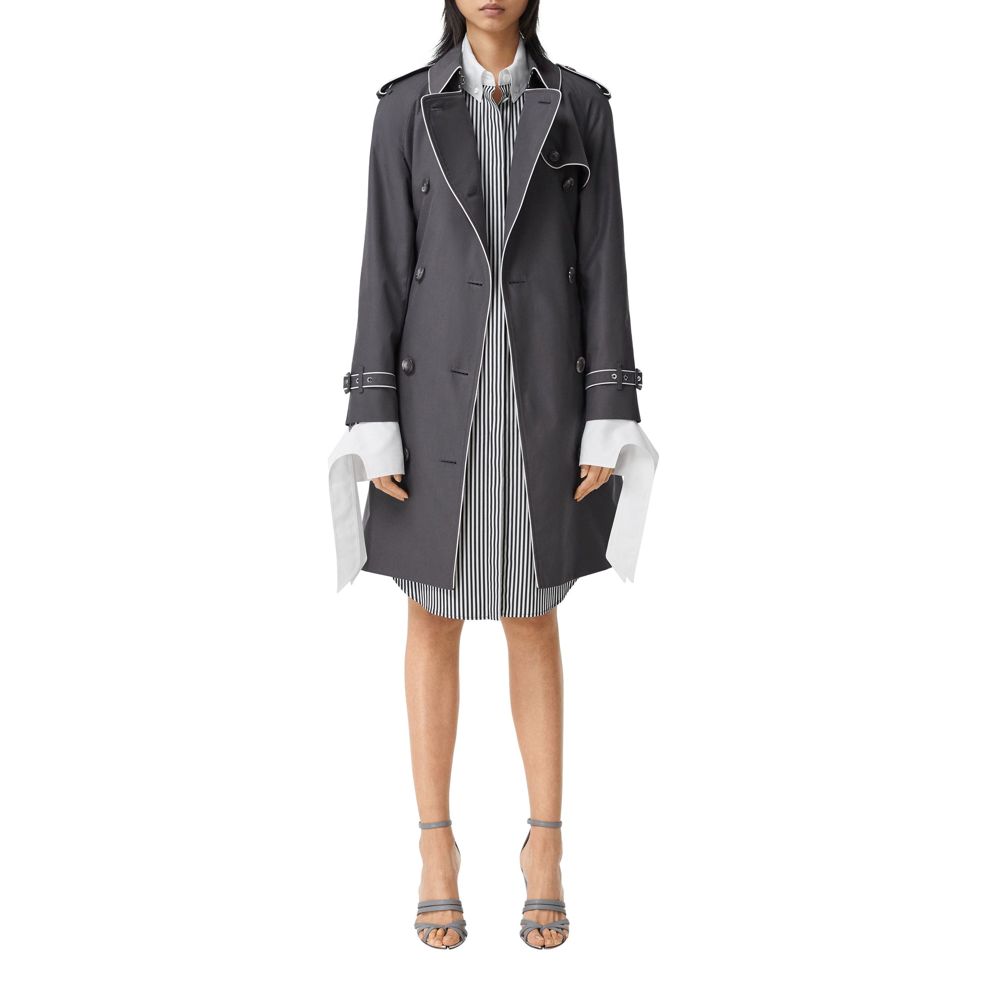 Trench en gabardine de coton passepoilé - Gris moyen