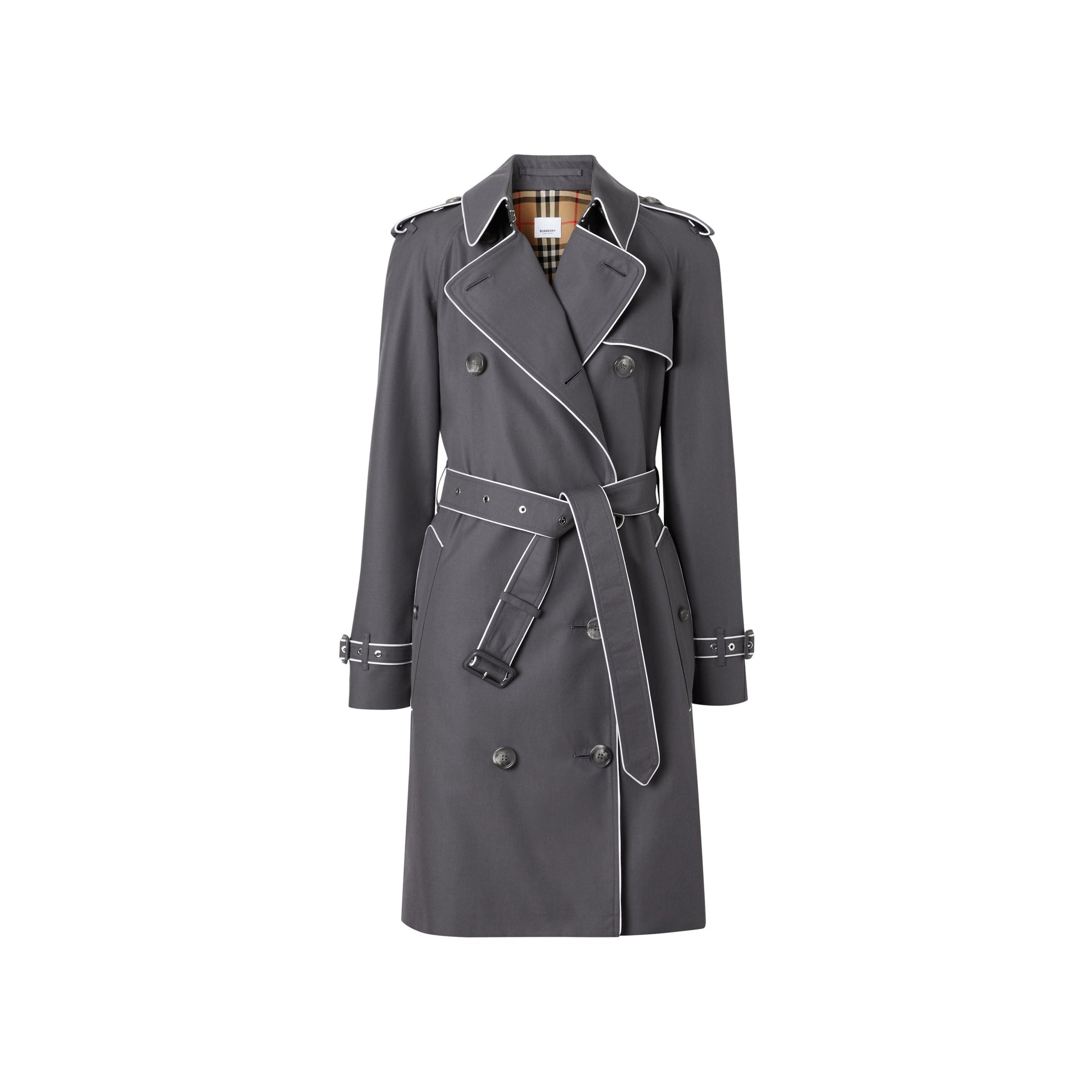 Trench en gabardine de coton passepoilé - Gris moyen