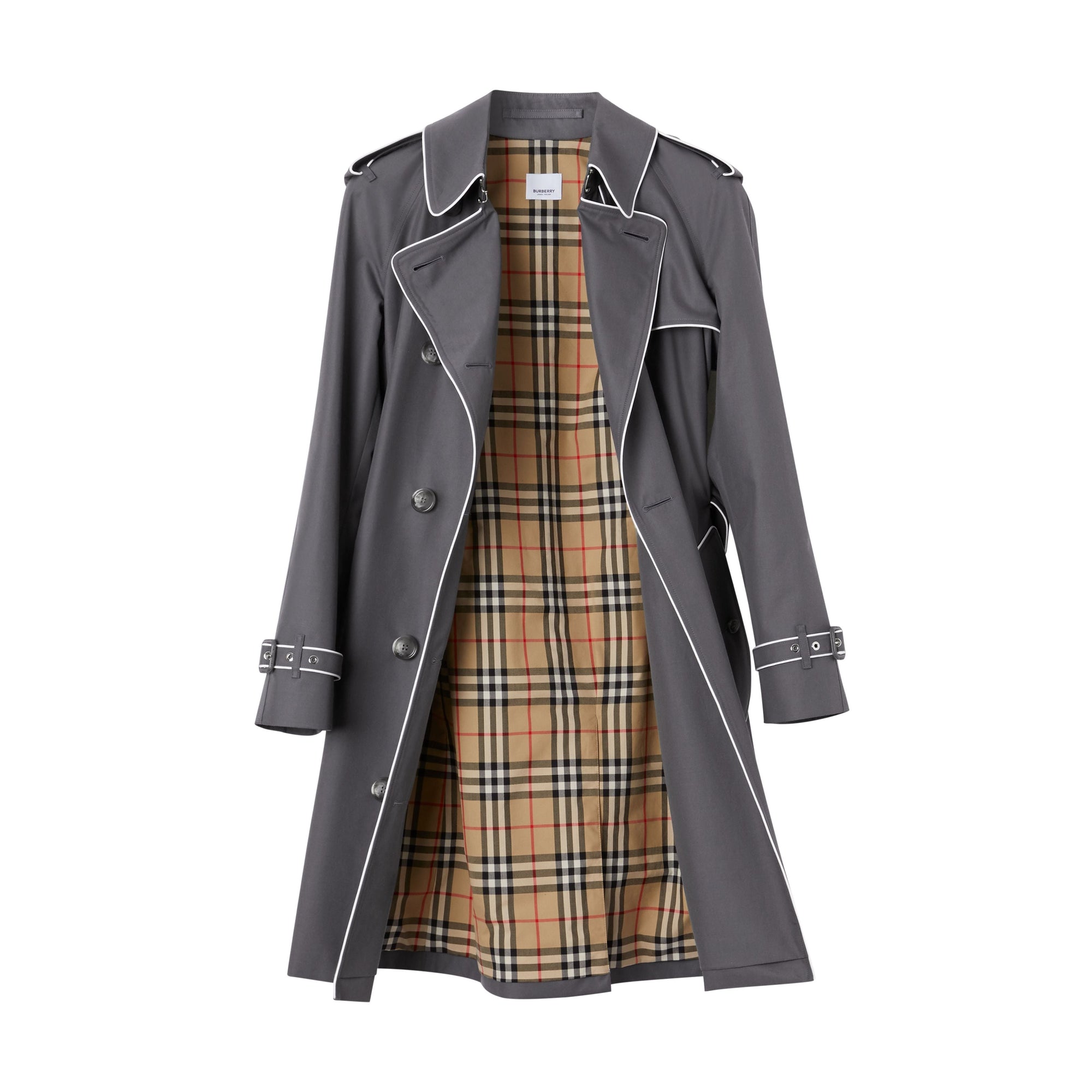Trench en gabardine de coton passepoilé - Gris moyen