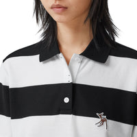 Polo oversize en piqué de coton rayé avec daim - Noir