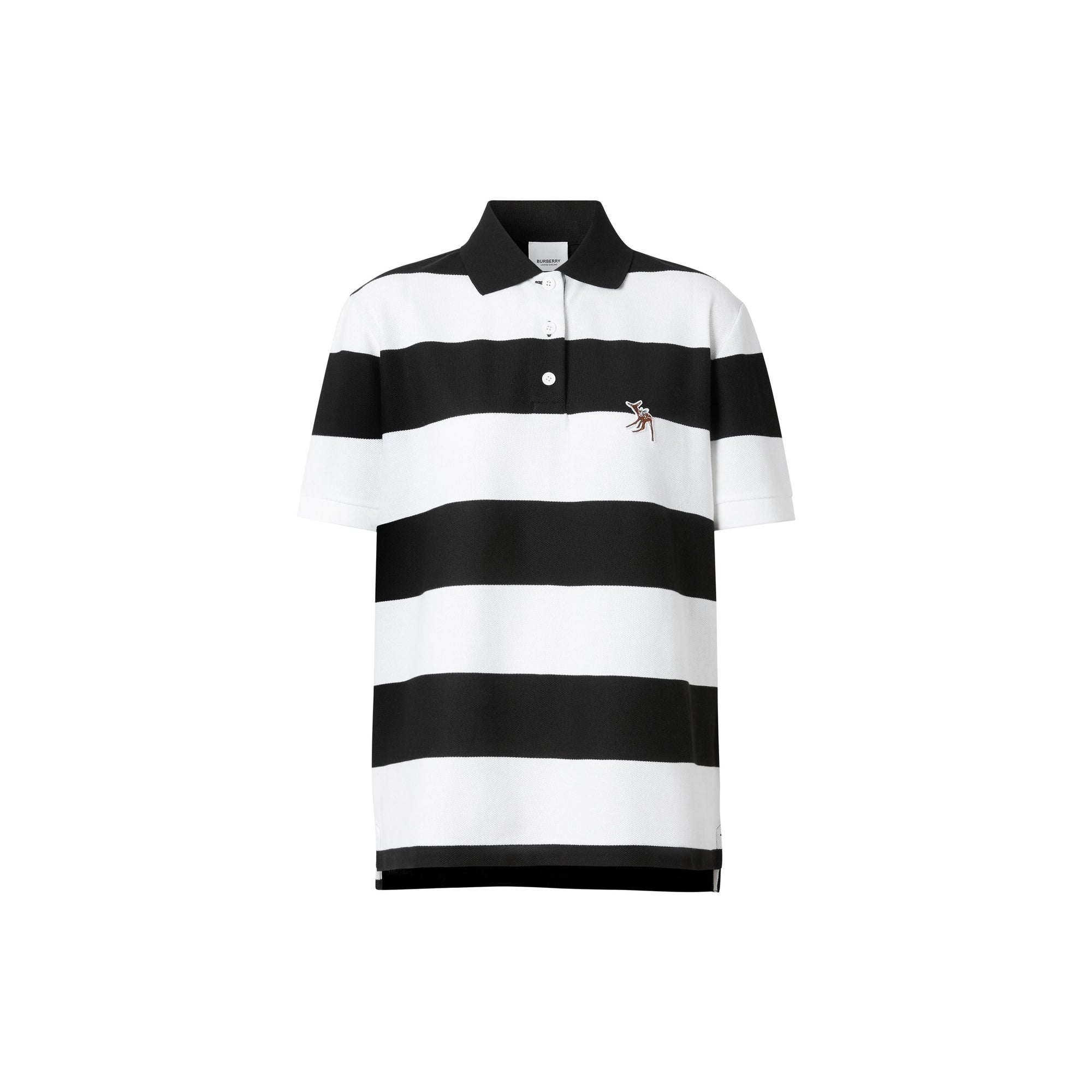 Polo oversize en piqué de coton rayé avec daim - Noir