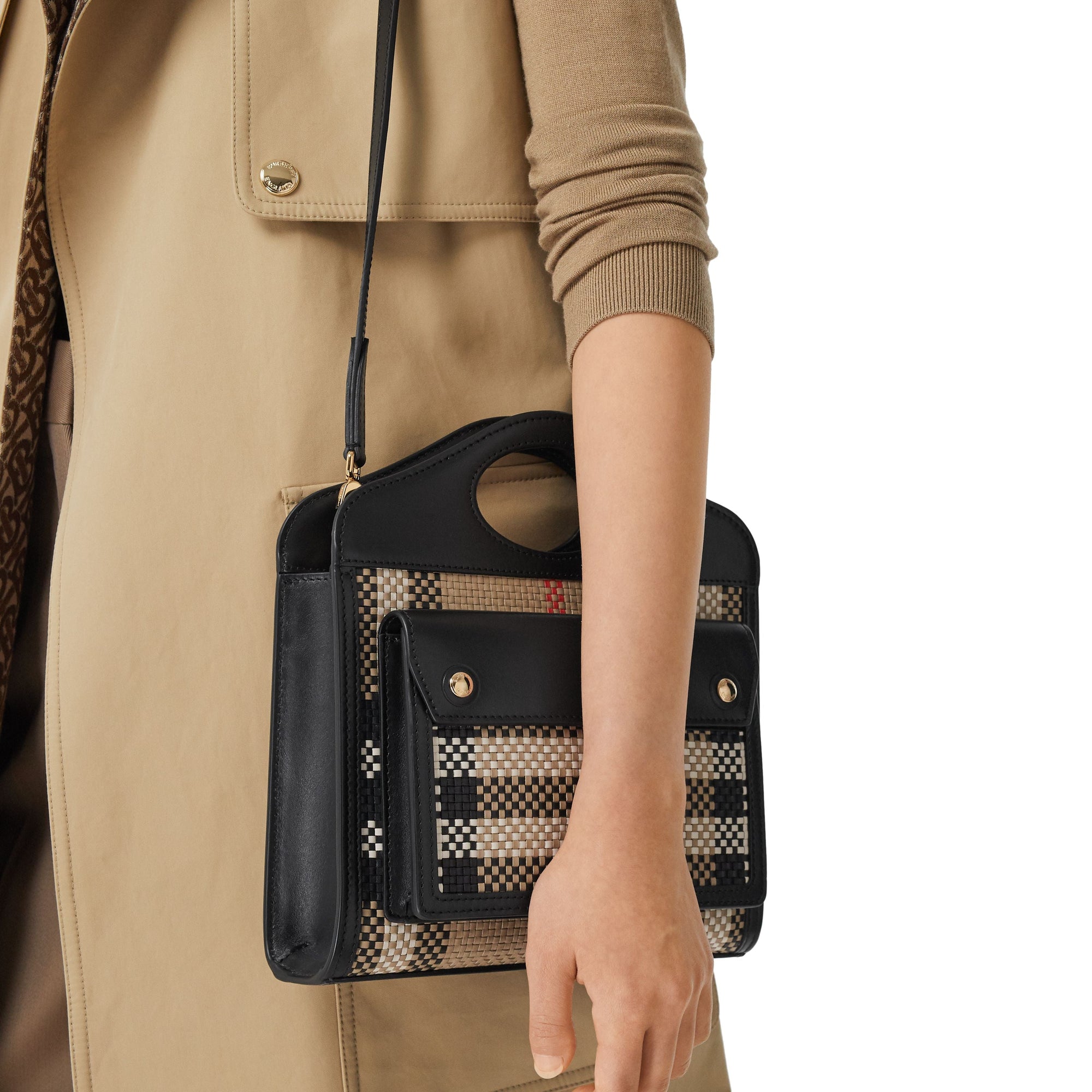 Mini sac Pocket en cuir tressé - Beige d'Archive & Noir