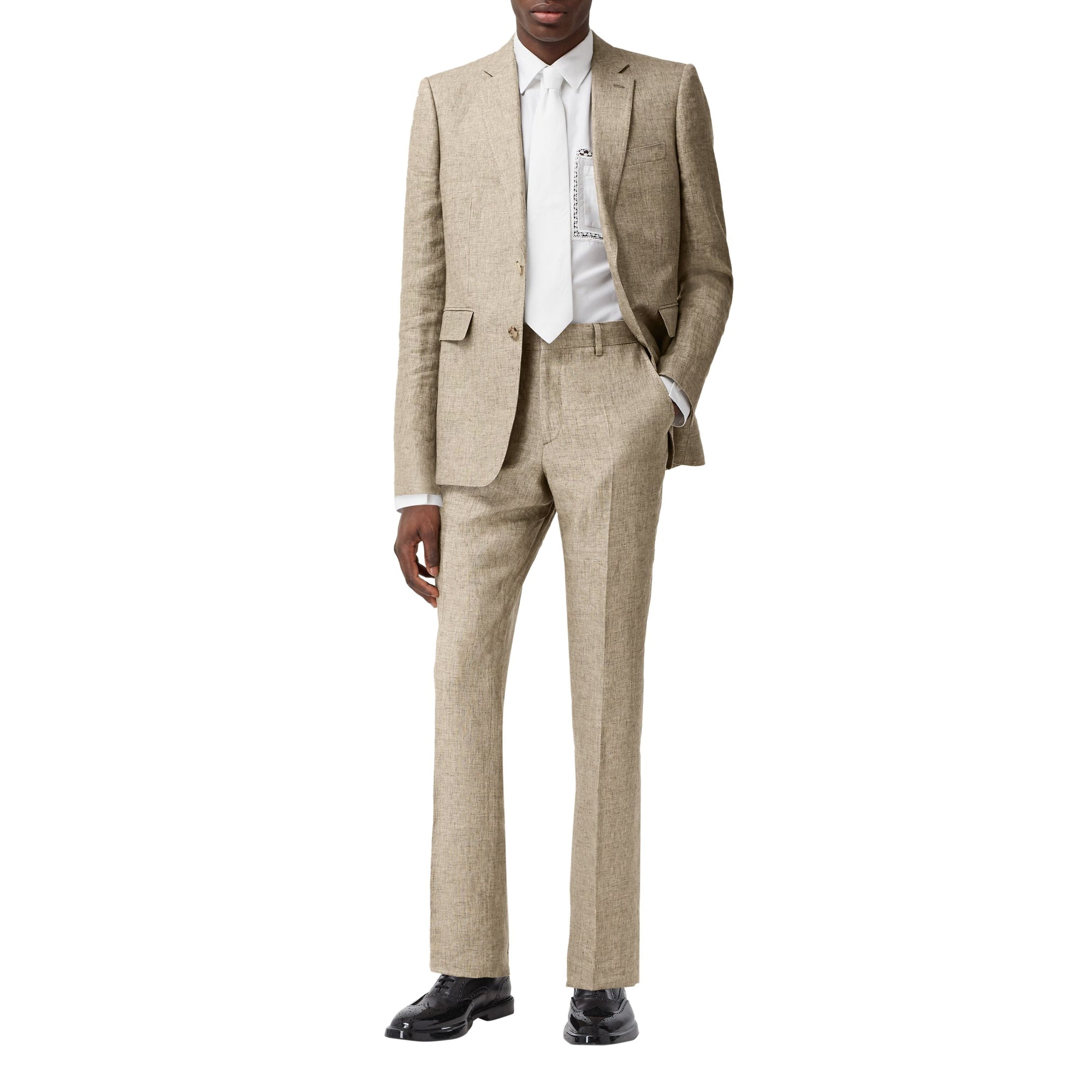 Pantalon de costume classique en lin - Camaïeu de marron cèdre