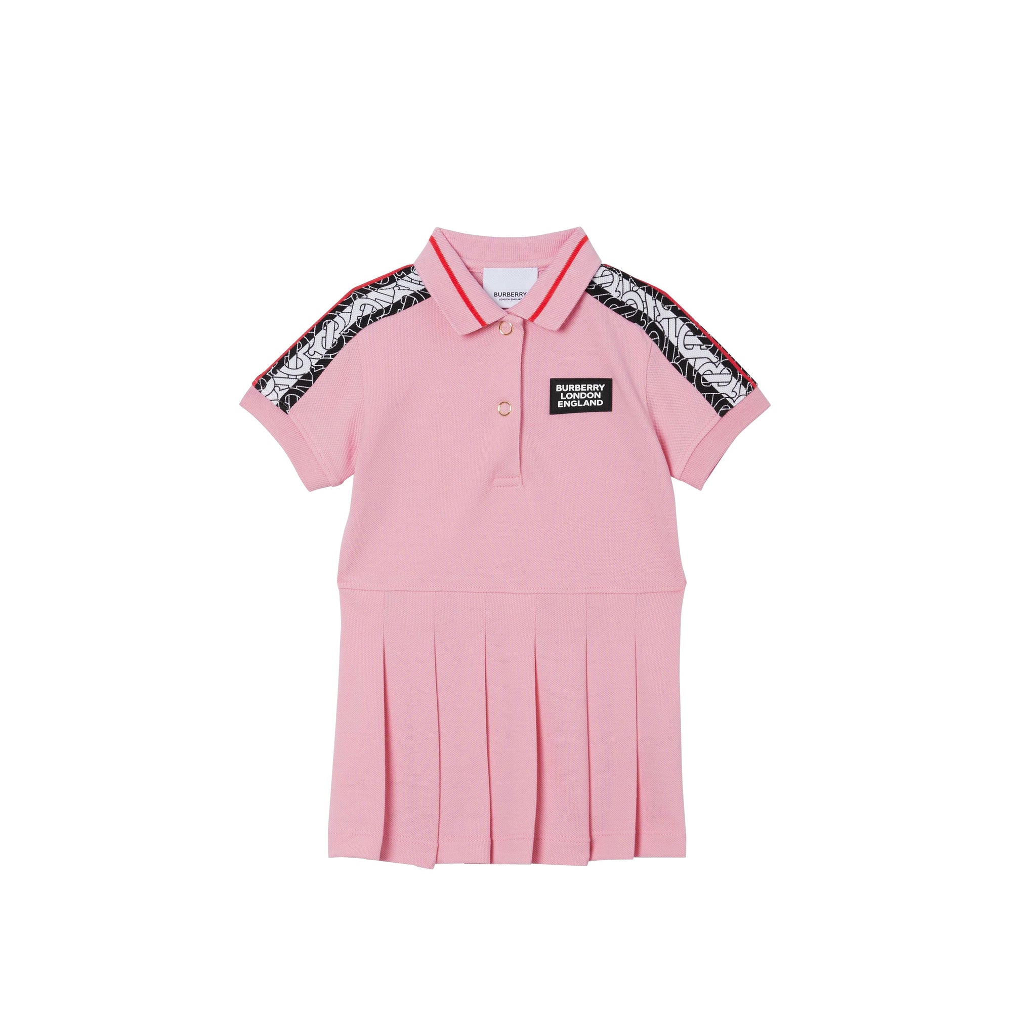 Robe polo en piqué de coton rayée monogram - Rose bonbon
