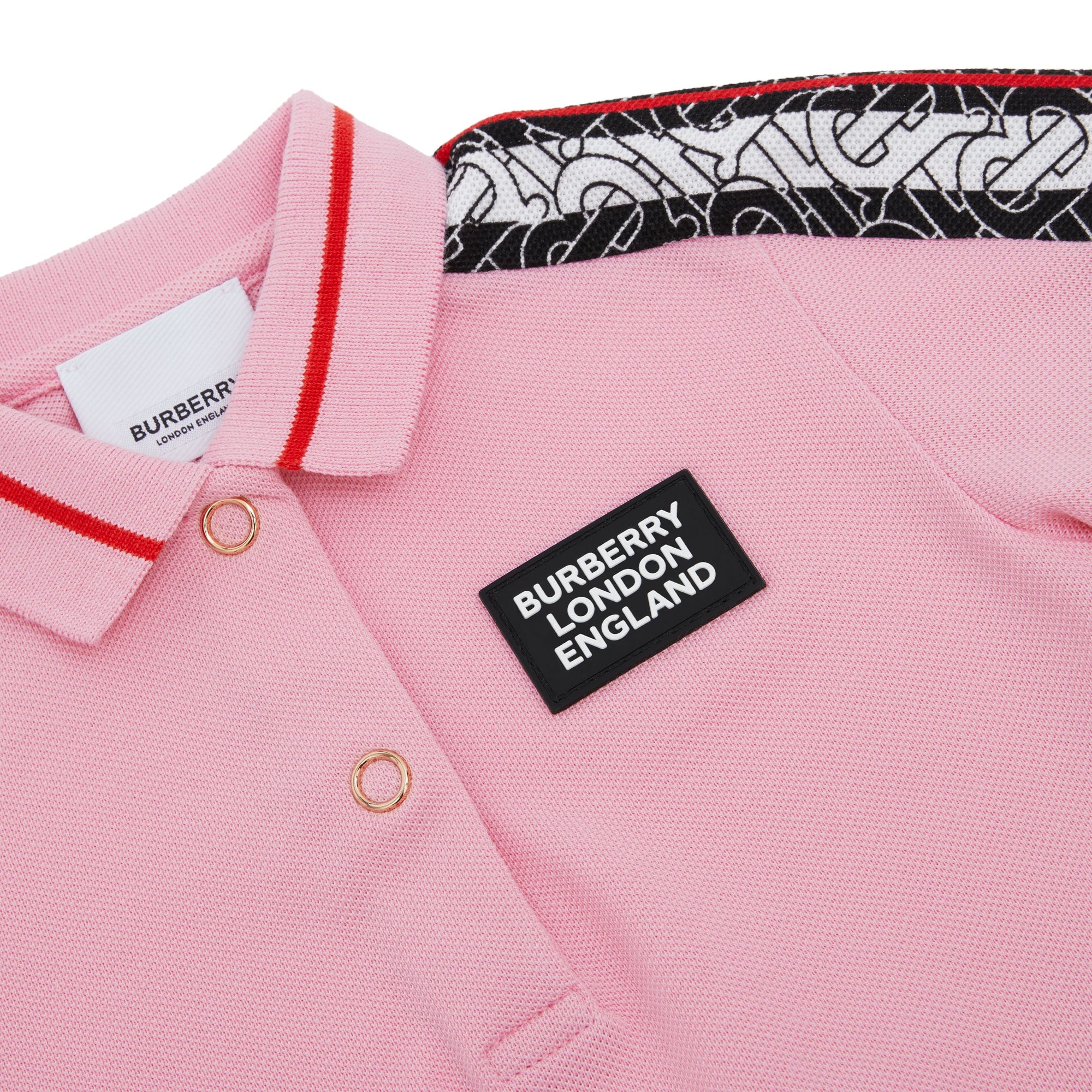 Robe polo en piqué de coton rayée monogram - Rose bonbon