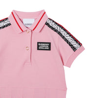 Robe polo en piqué de coton rayée monogram - Rose bonbon