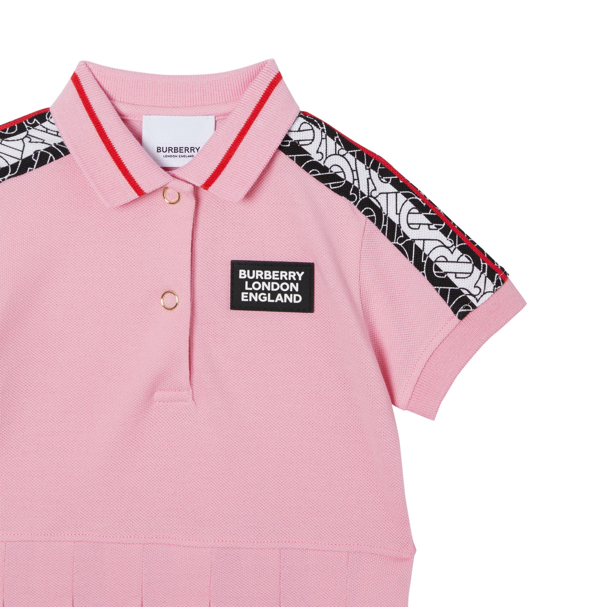 Robe polo en piqué de coton rayée monogram - Rose bonbon