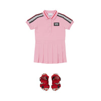 Robe polo en piqué de coton rayée monogram - Rose bonbon