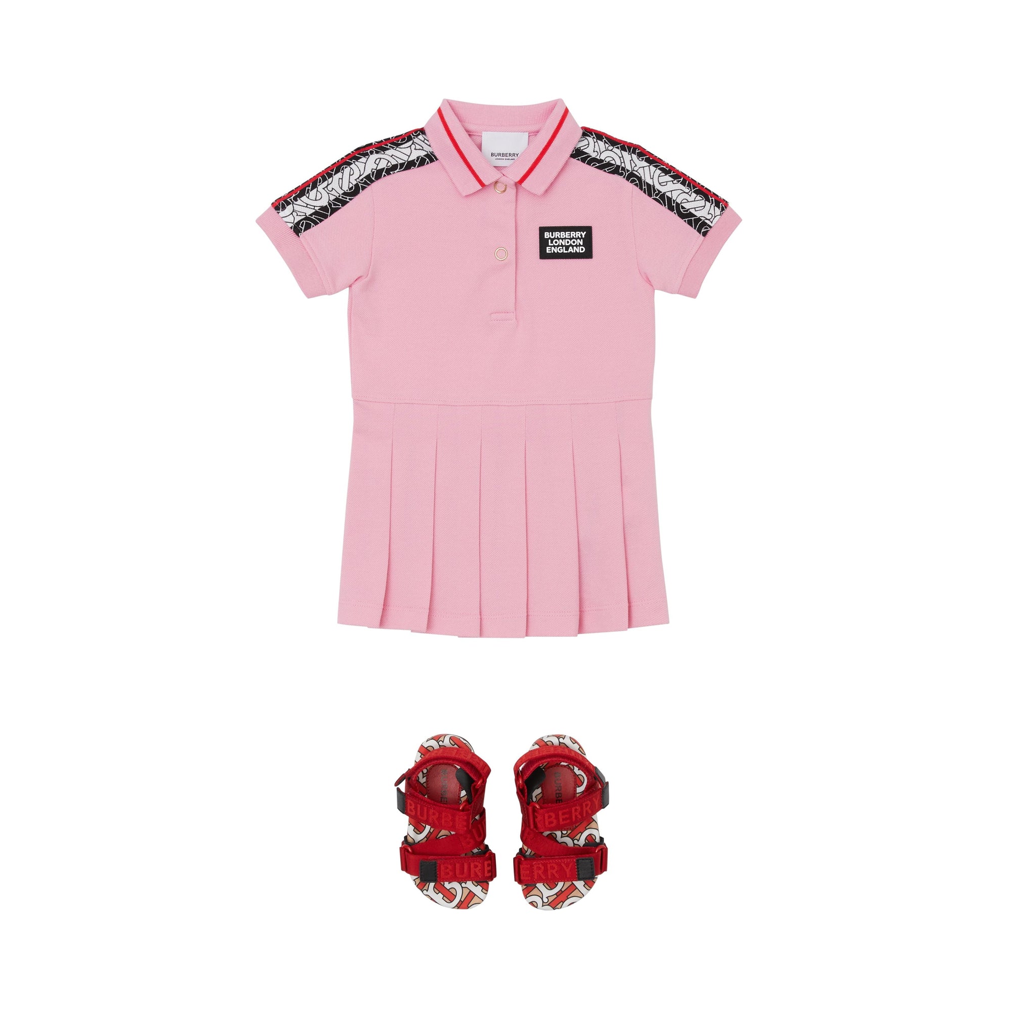 Robe polo en piqué de coton rayée monogram - Rose bonbon