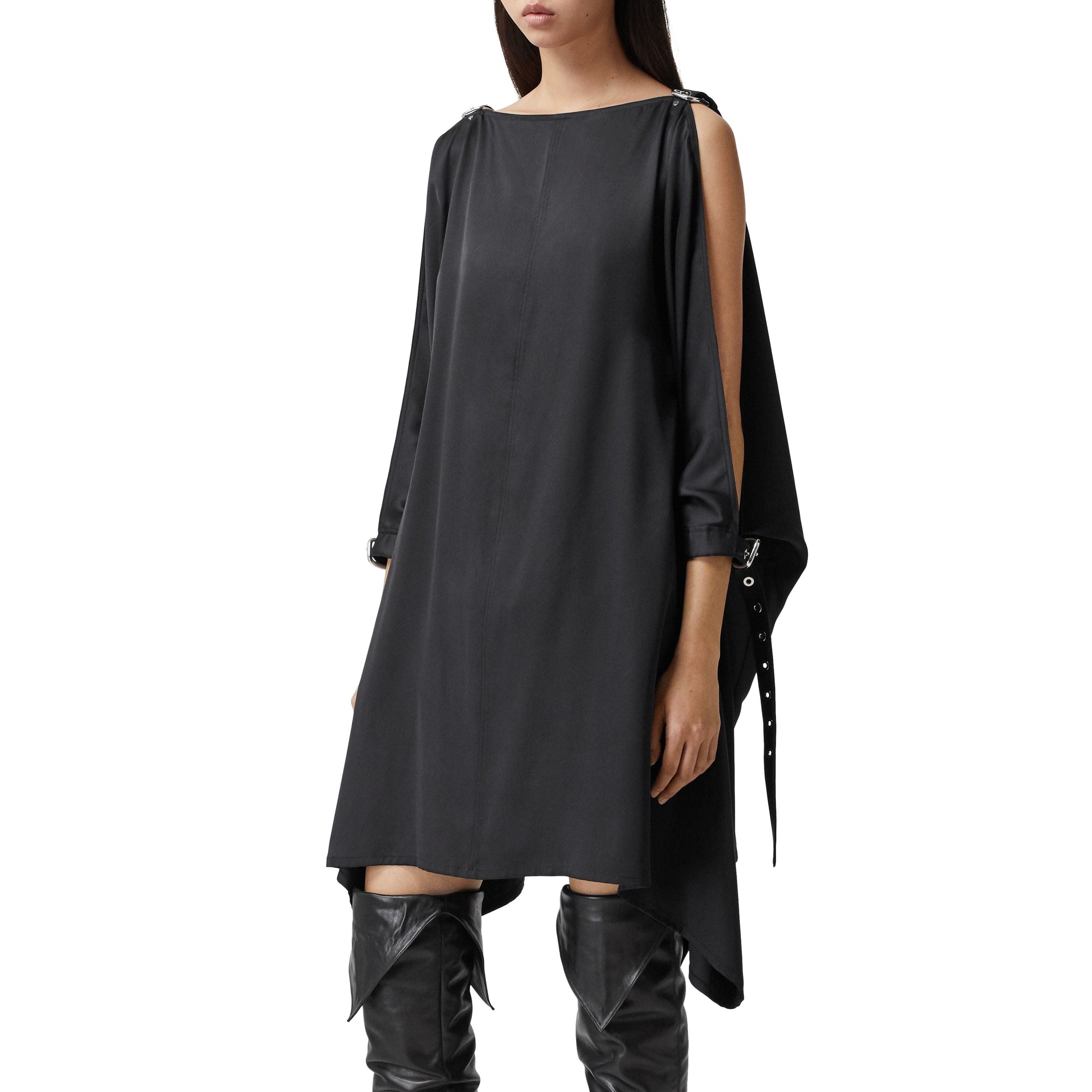 BLACK Robe en satin de soie avec bretelles et coordonnées géographiques