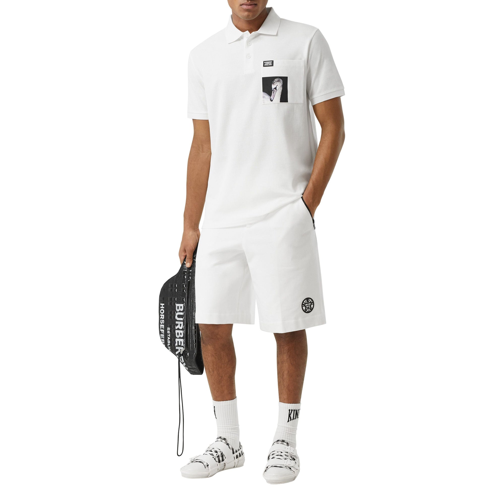 Polo en coton à imprimé cygne - Blanc