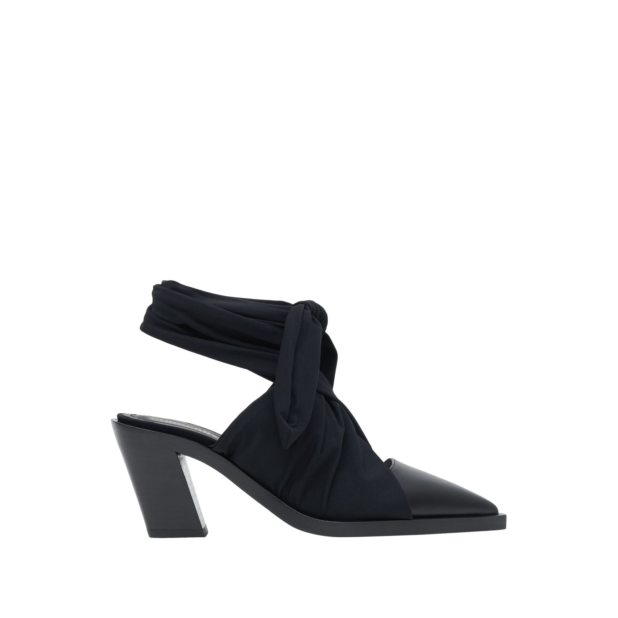 Mules à bout pointu en cuir avec nœud - Noir