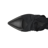 Mules à bout pointu en cuir avec nœud - Noir