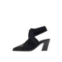 Mules à bout pointu en cuir avec nœud - Noir