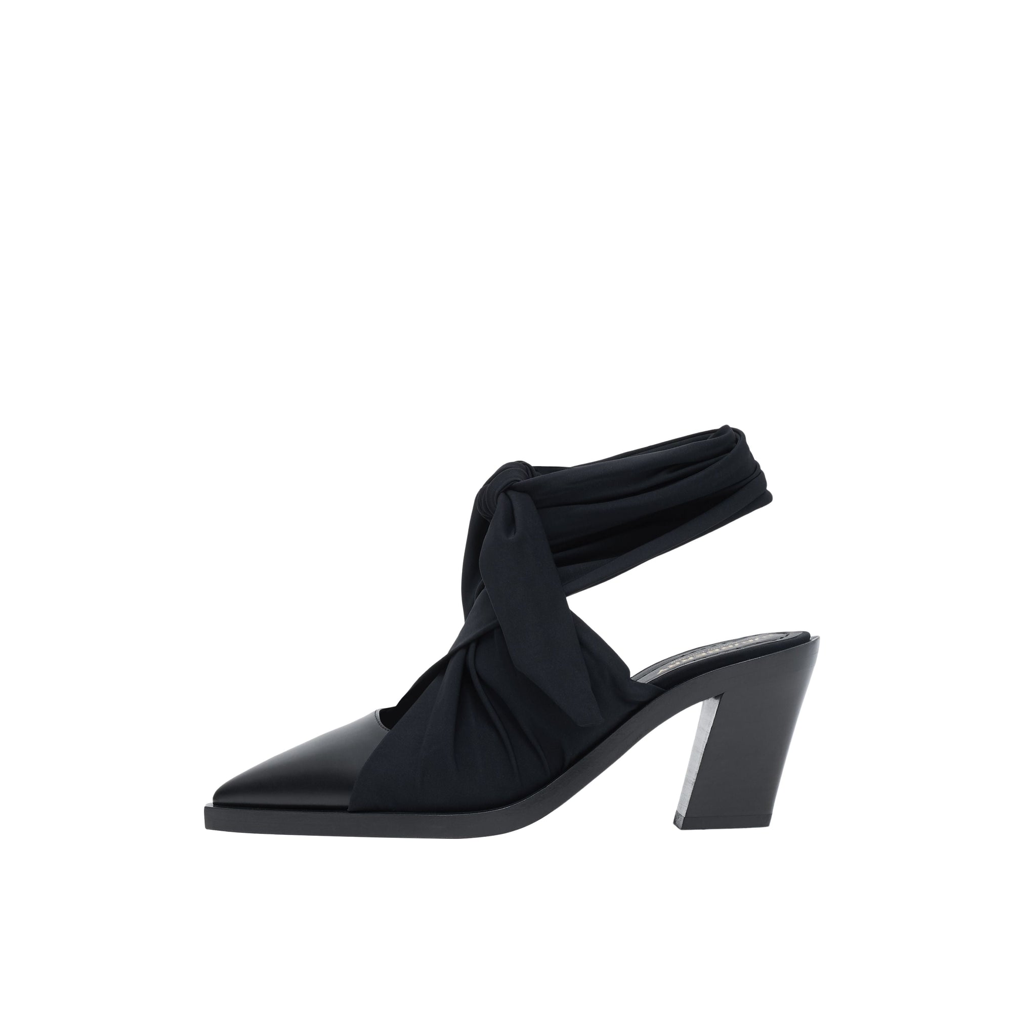 Mules à bout pointu en cuir avec nœud - Noir