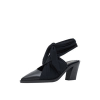 Mules à bout pointu en cuir avec nœud - Noir