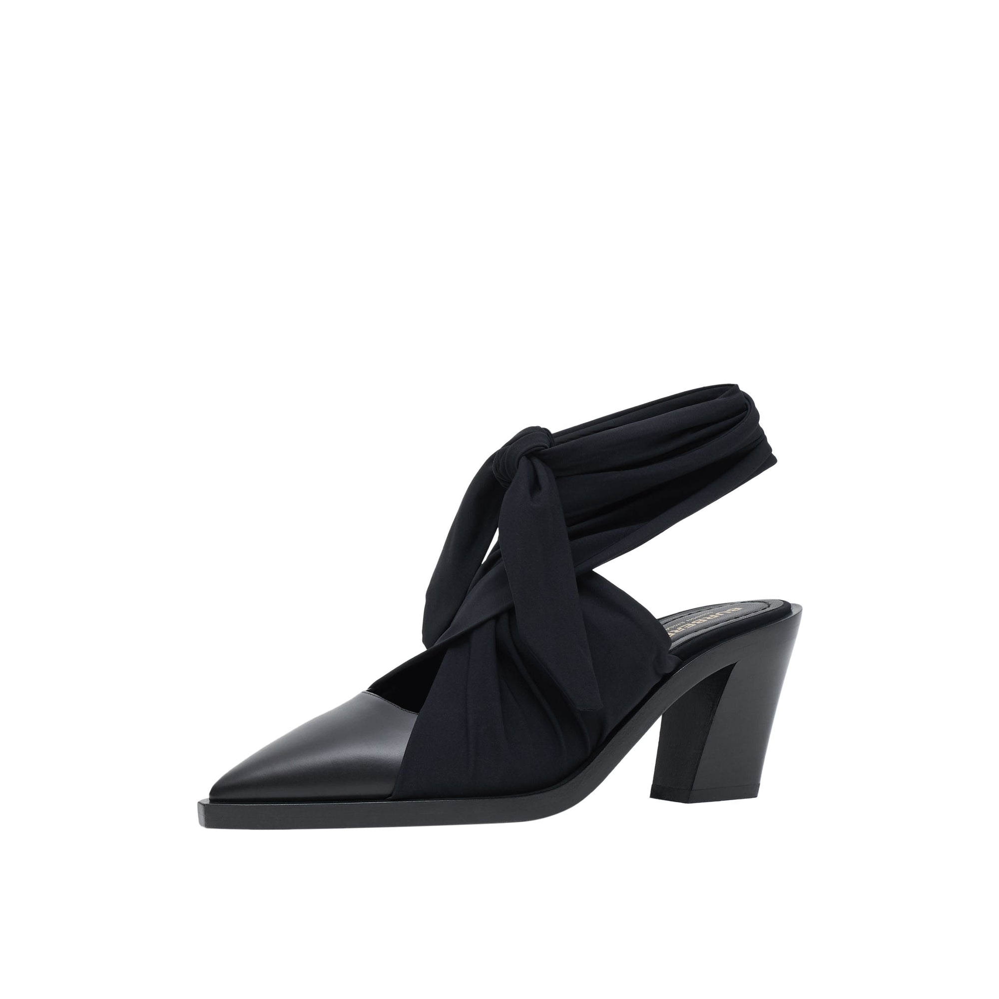 Mules à bout pointu en cuir avec nœud - Noir