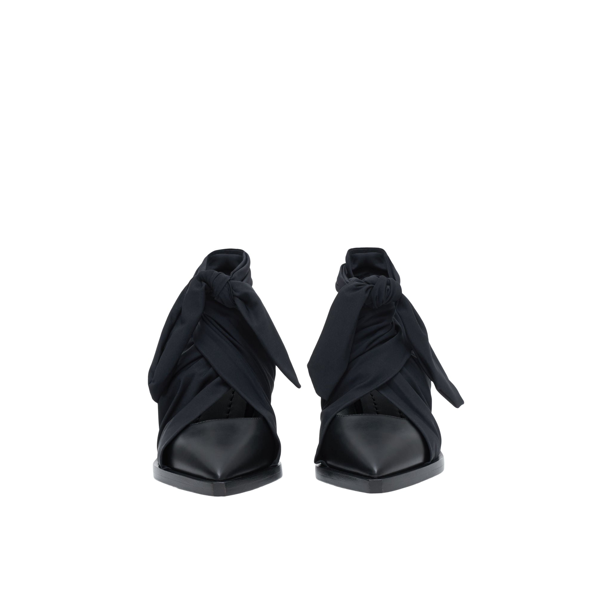 Mules à bout pointu en cuir avec nœud - Noir