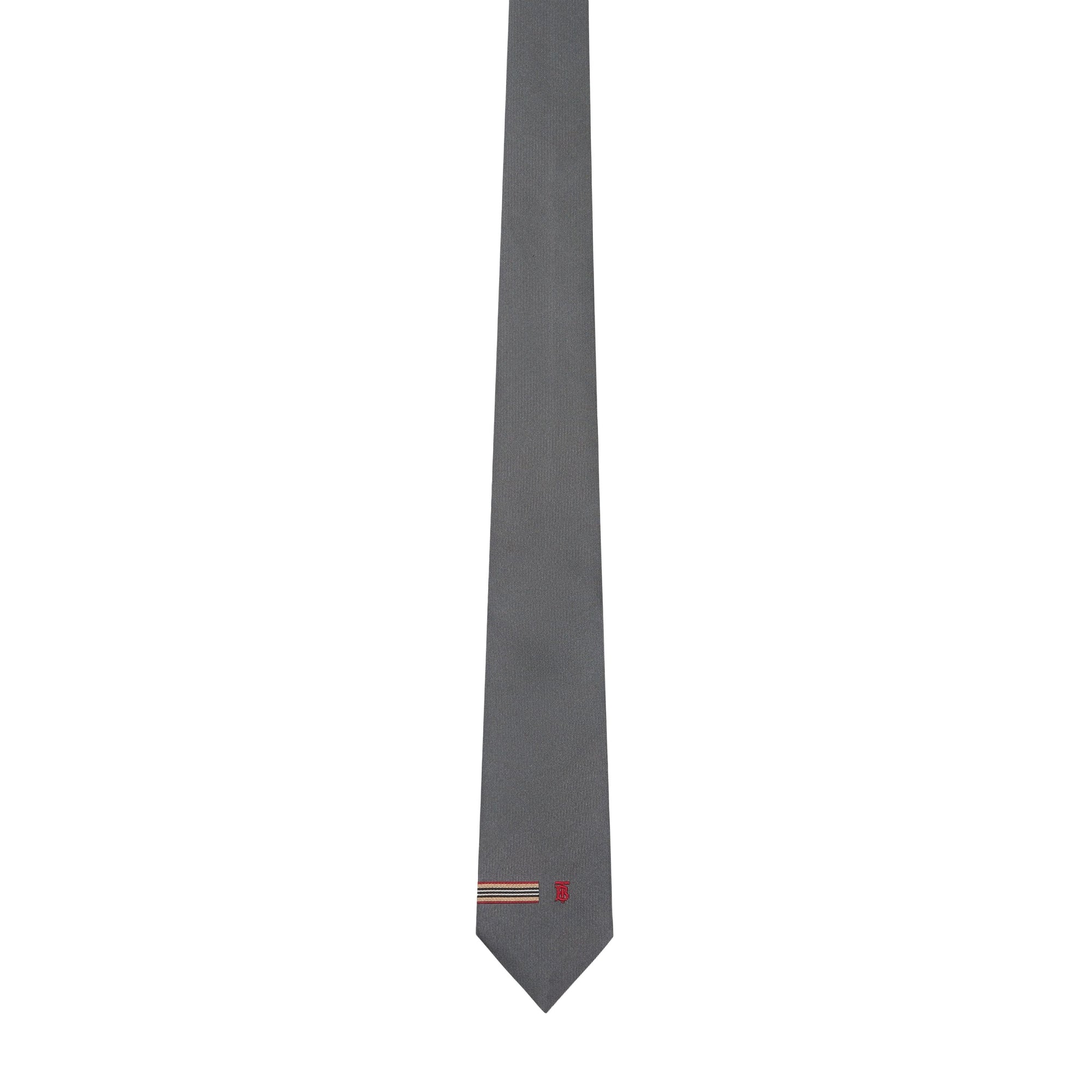 DARK GREY Cravate classique en soie Monogram avec rayures iconiques