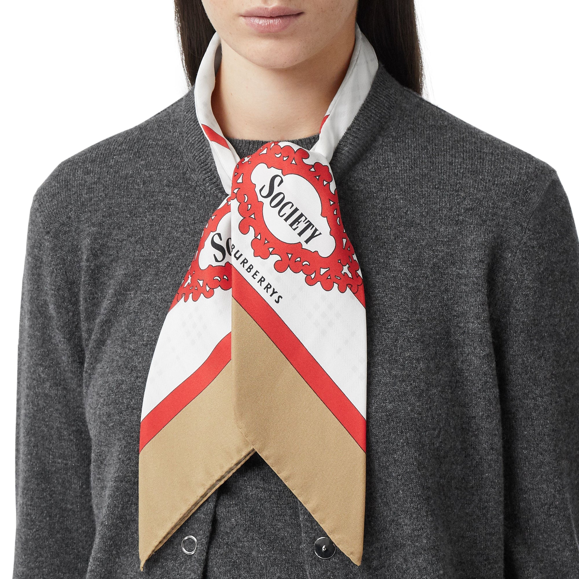 GREY MELANGE Cardigan en cachemire avec foulard en soie