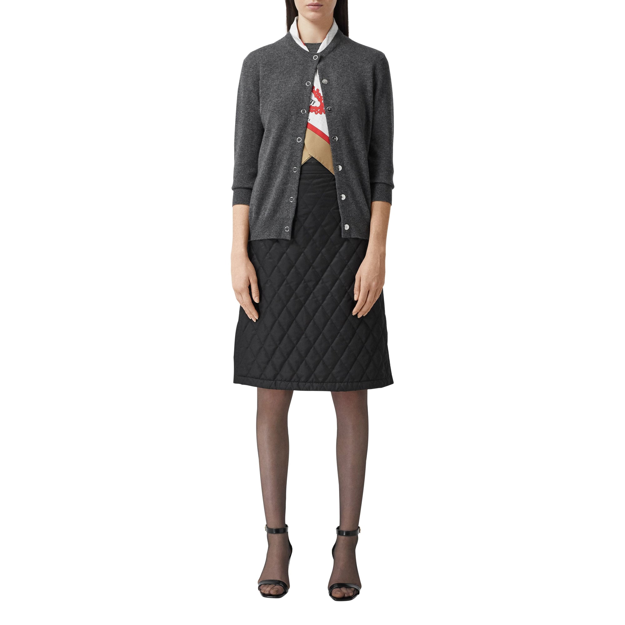 GREY MELANGE Cardigan en cachemire avec foulard en soie