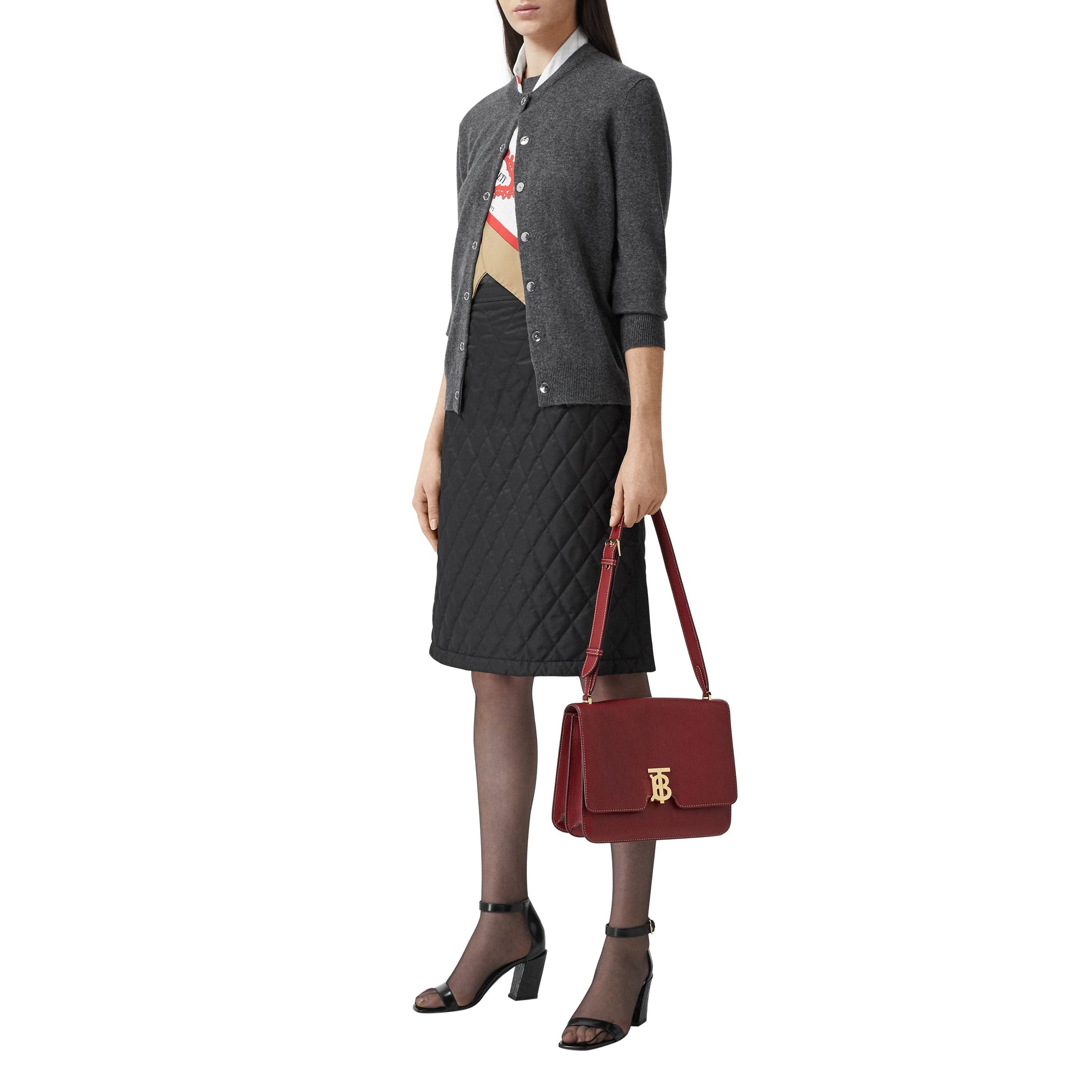 GREY MELANGE Cardigan en cachemire avec foulard en soie
