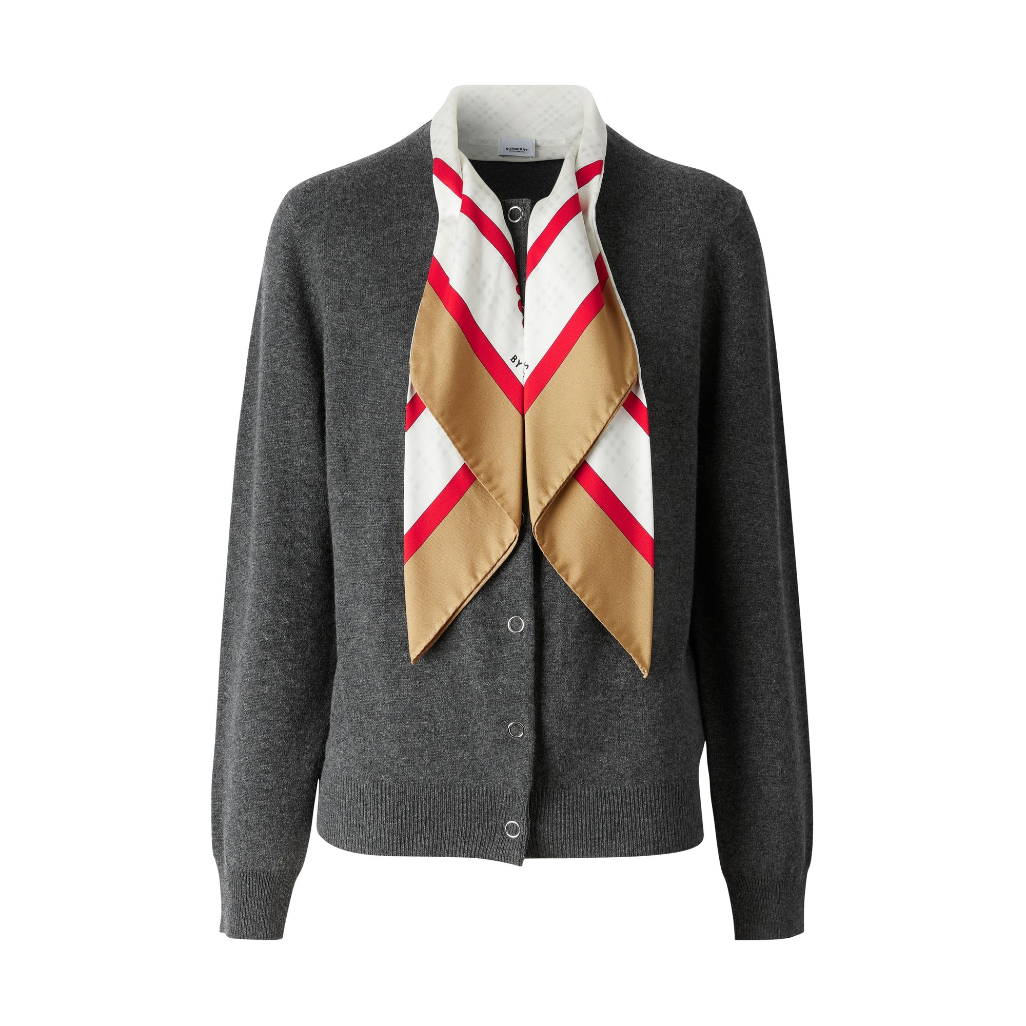 GREY MELANGE Cardigan en cachemire avec foulard en soie