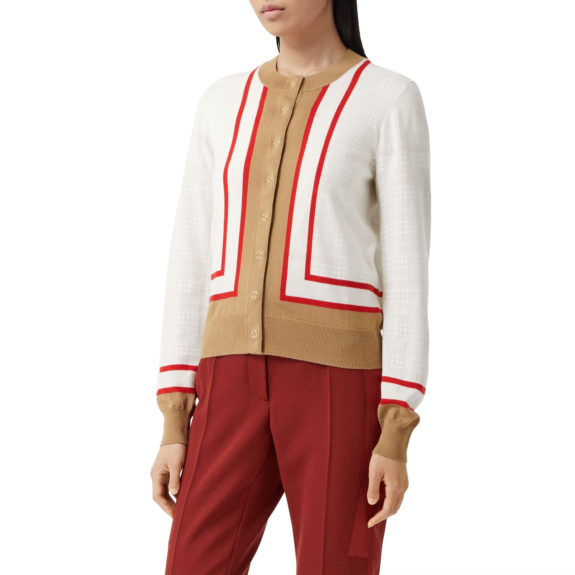 WHITE Cardigan en laine à motif Society d'archive en intarsia